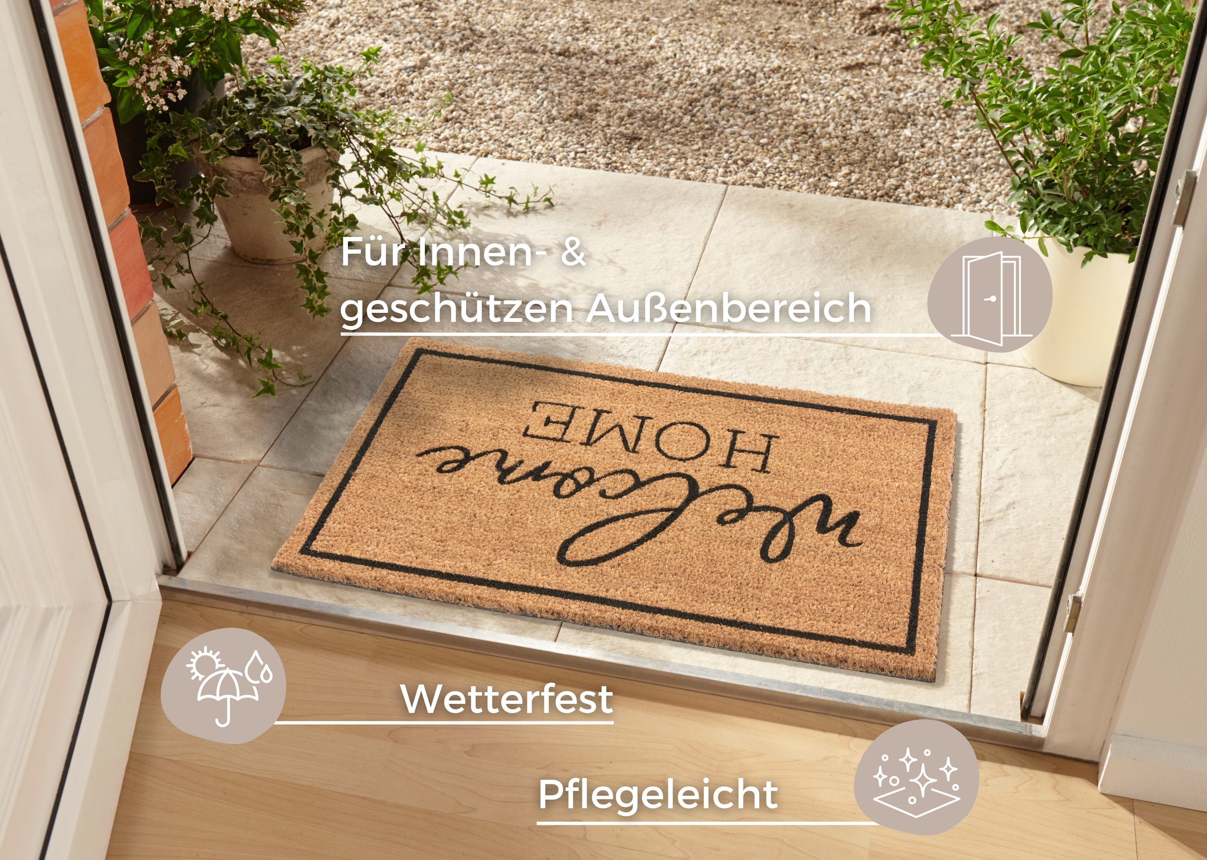 HANSE Home Fussmatte »Mix Mats Kokos Welcome Home, Türmatte«, rechteckig, 15 mm Höhe, Kokos, Schmutzfangmatte, Outdoor, Rutschfest, Innen, Kokosmatte, Flur