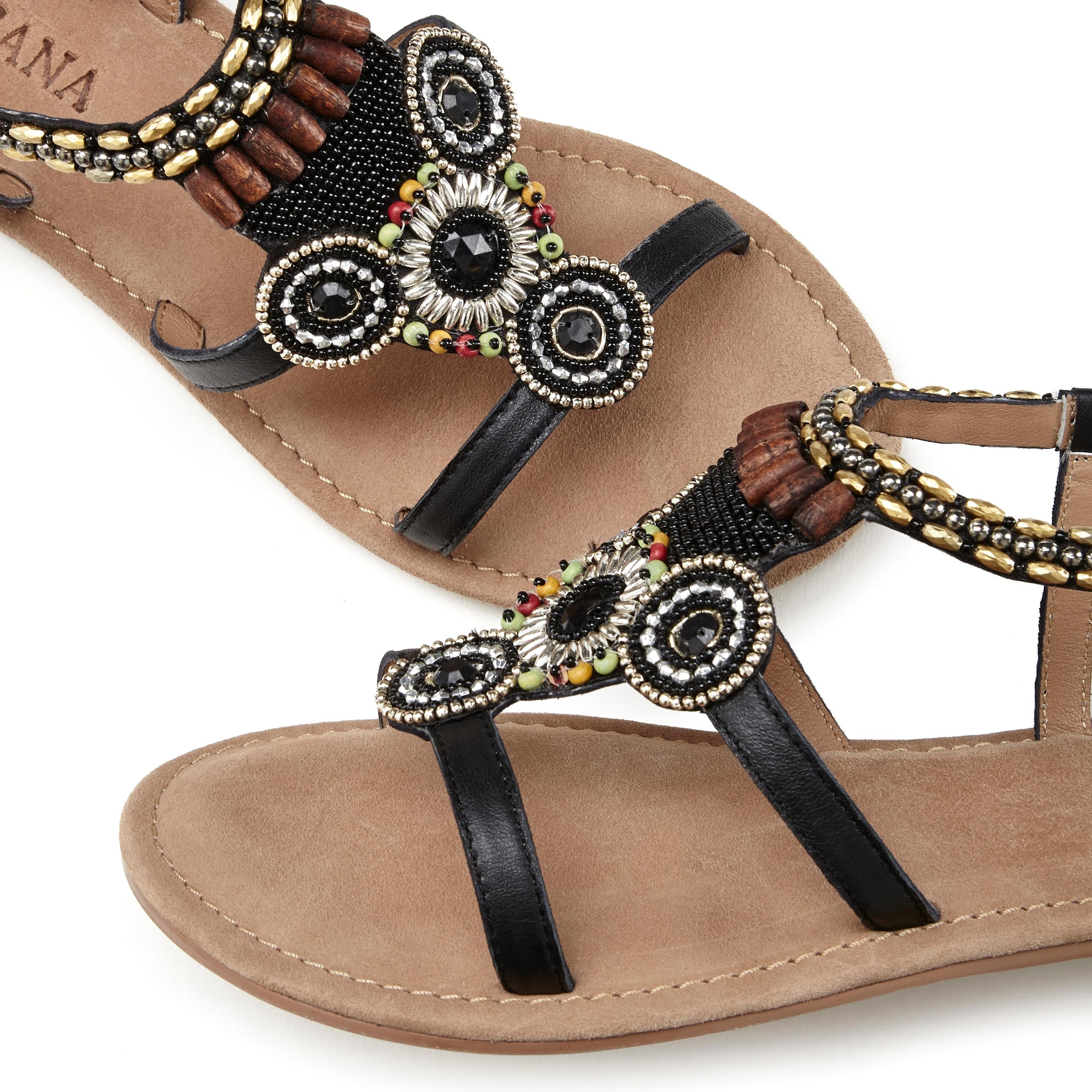 LASCANA Sandale, Sandalette, Sommerschuh aus Leder mit Steinchen in Glitzer-Optik