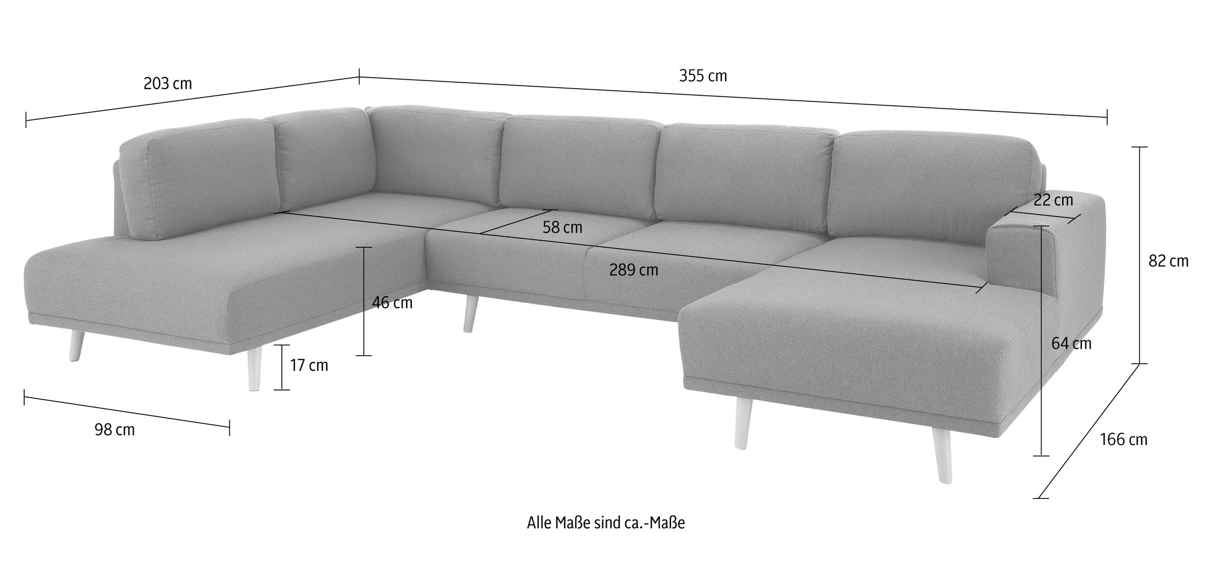 Home affaire Wohnlandschaft »Lasse U-Form«, im scandinavischem Stil mit Holzfüssen
