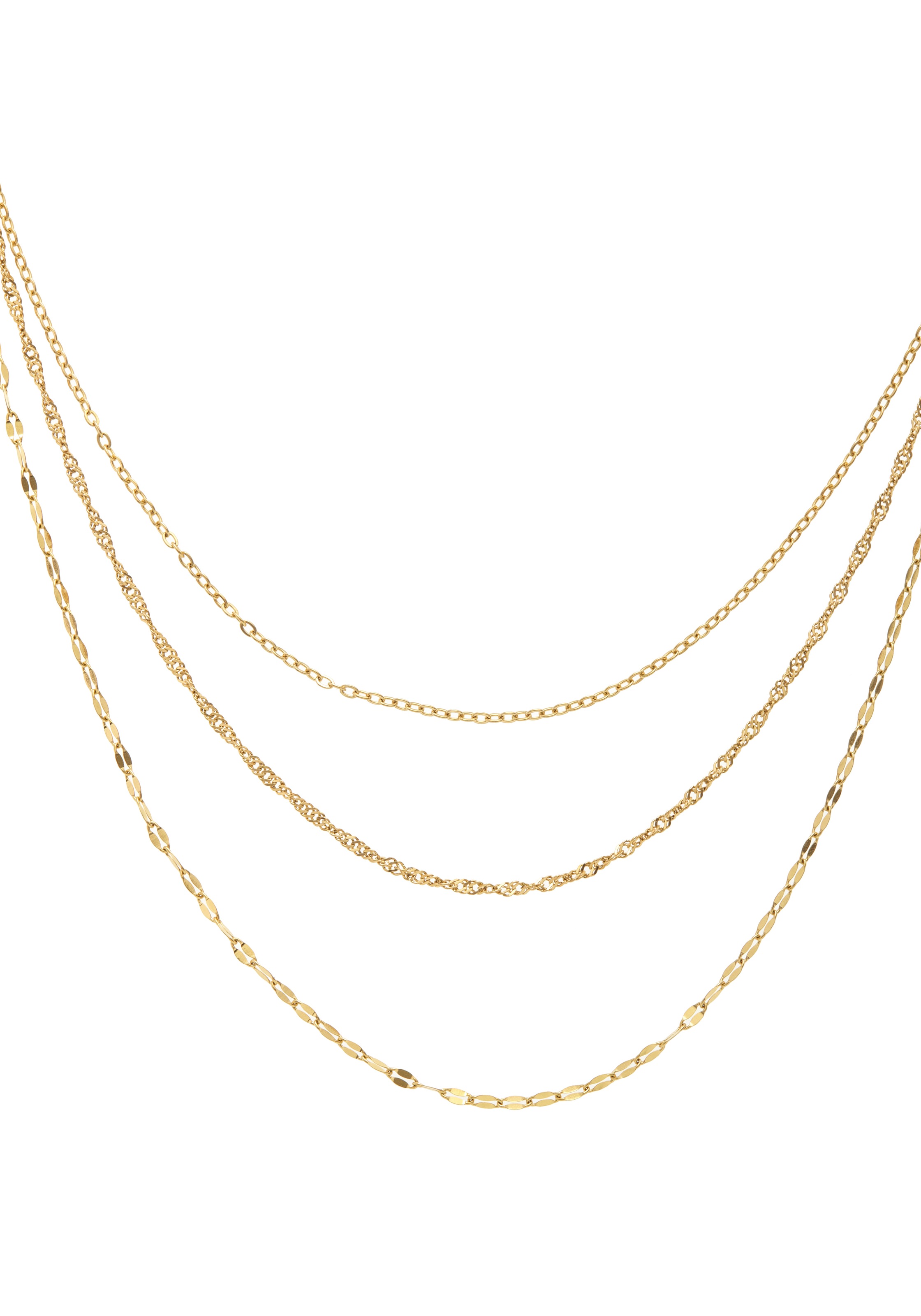 LASCANA Collier "3- reihige Halskette" Hochwertige und zarte Kette mit Goldbeschichtung