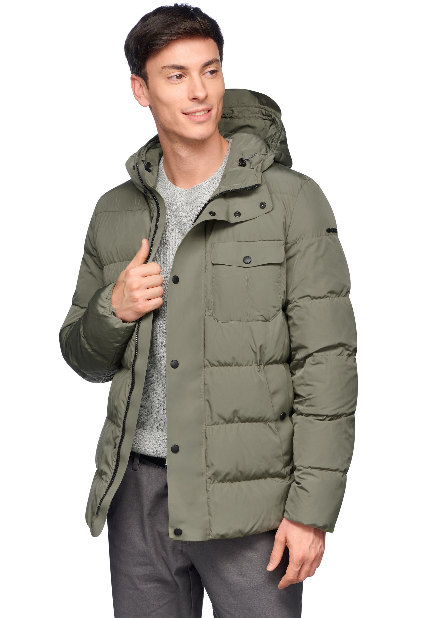 Geox Steppjacke »PIEVE«, mit Kapuze, mit verdecktem Reissverschluss & Druckern, Kapuze mit Schirm, 4 Taschen
