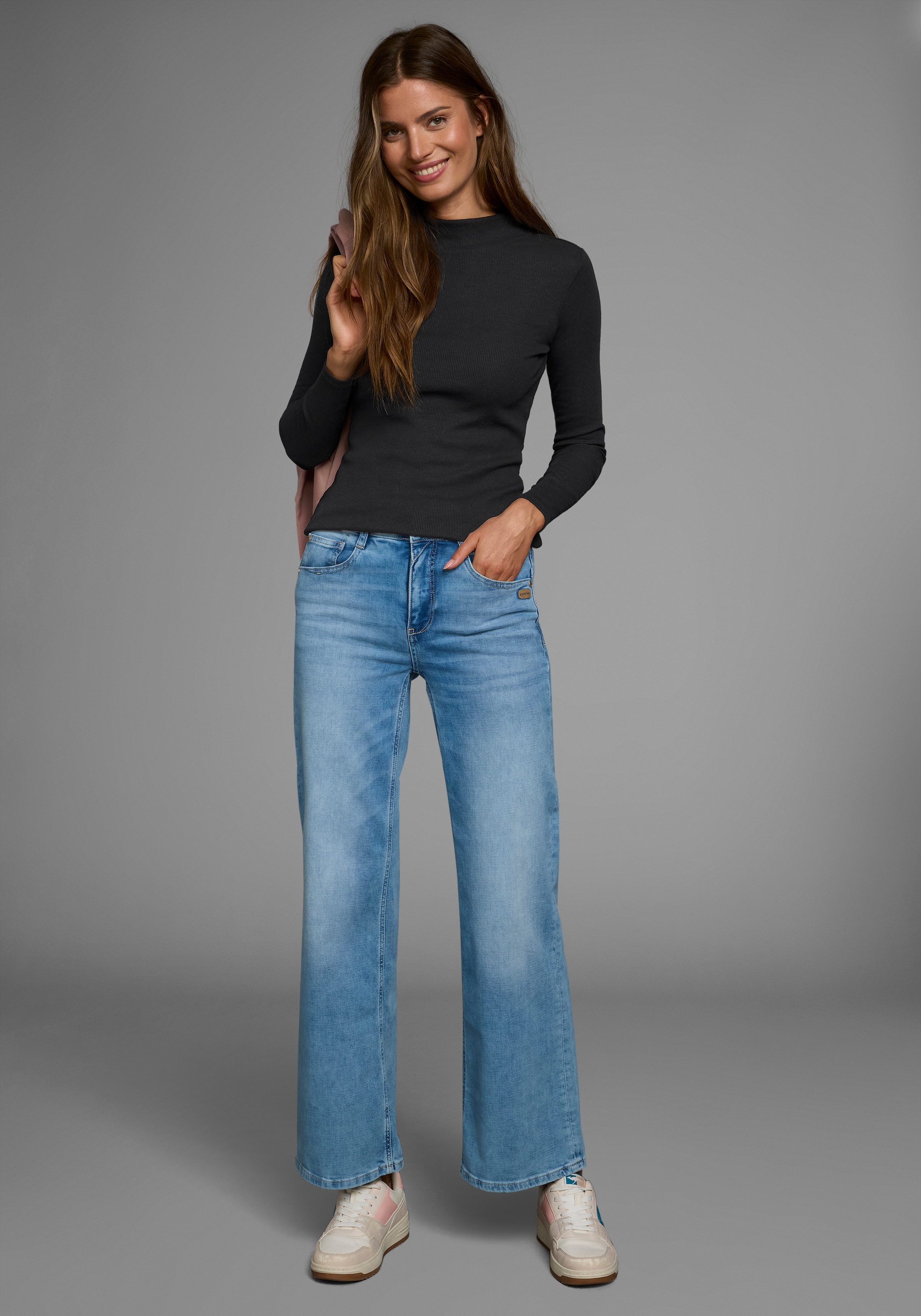 AJC Langarmshirt, langärmelig, Basic-Stil, Stehkragen, ideal für Büro und Freizeit