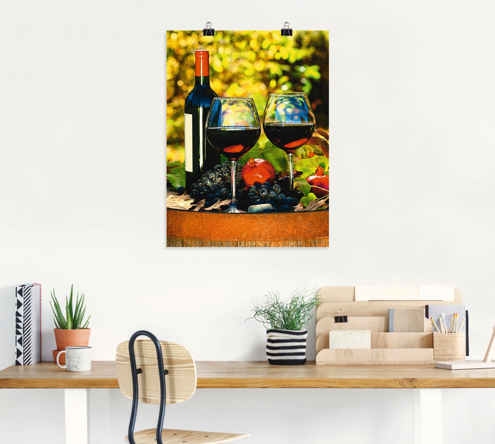 Artland Wandbild »Gläser Rotwein auf altem Fass«, Getränke, (1 St.), als Poster, Wandaufkleber in verschied. Grössen