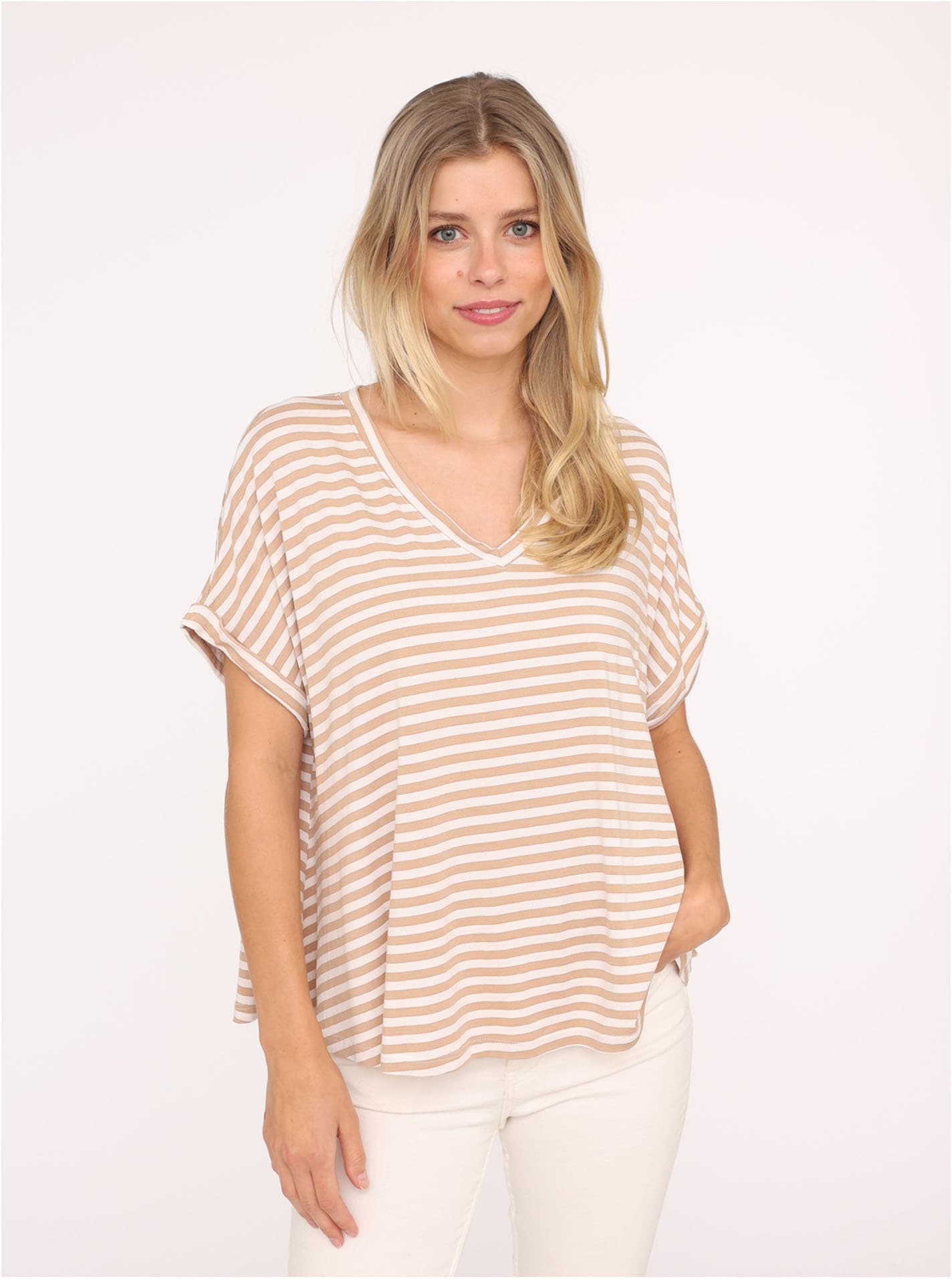 Zwillingsherz T-Shirt »"Maritime Streifen"« One Size, Kurzarm, V-Ausschnitt, gestreift, Loose Fit