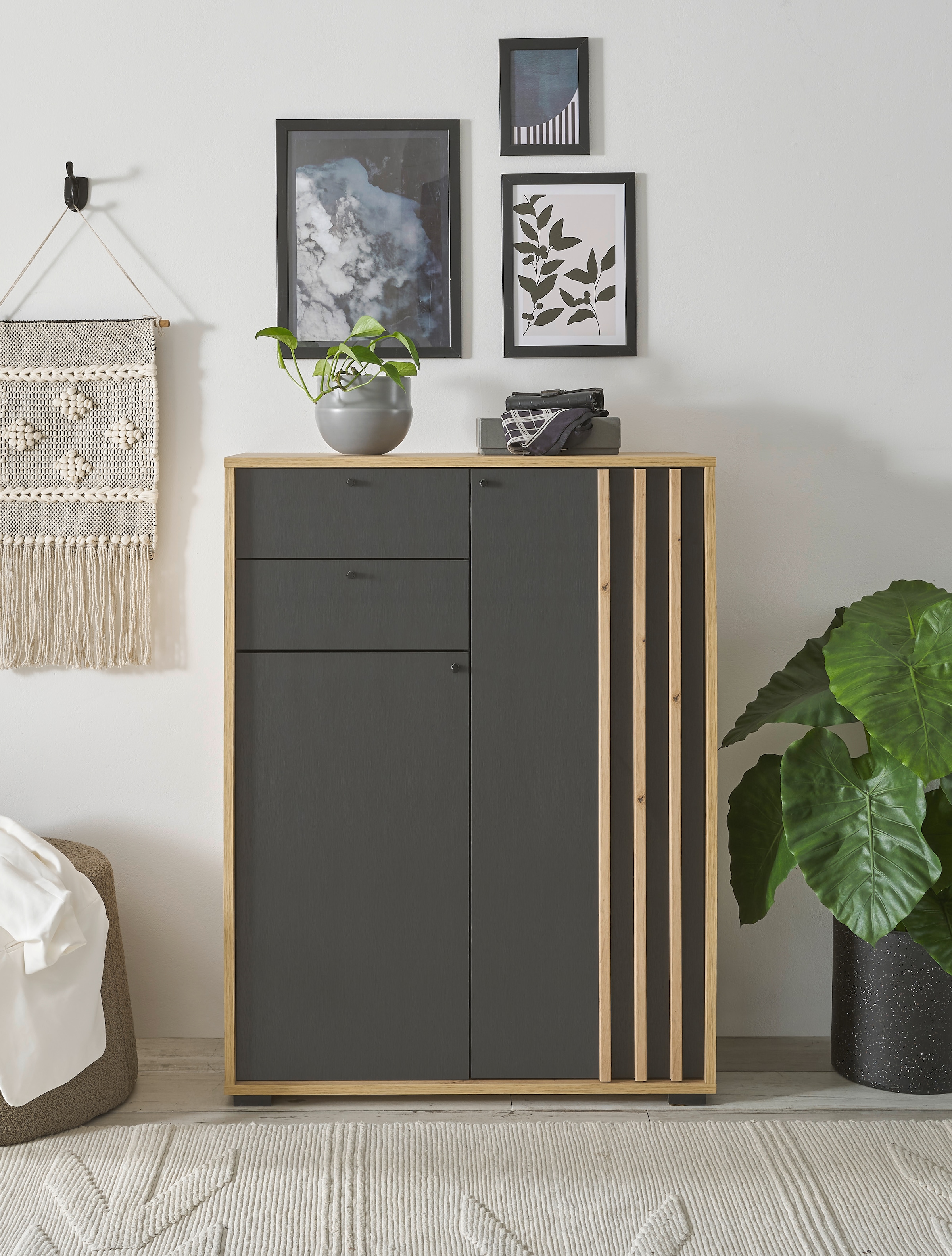 HBZ Schuhschrank »Volano in schwarz, BxHxT 80x106x38 cm«, (1 St.), Mit 2 Türen, 2 Schubkästen, 5 Einlegeböden
