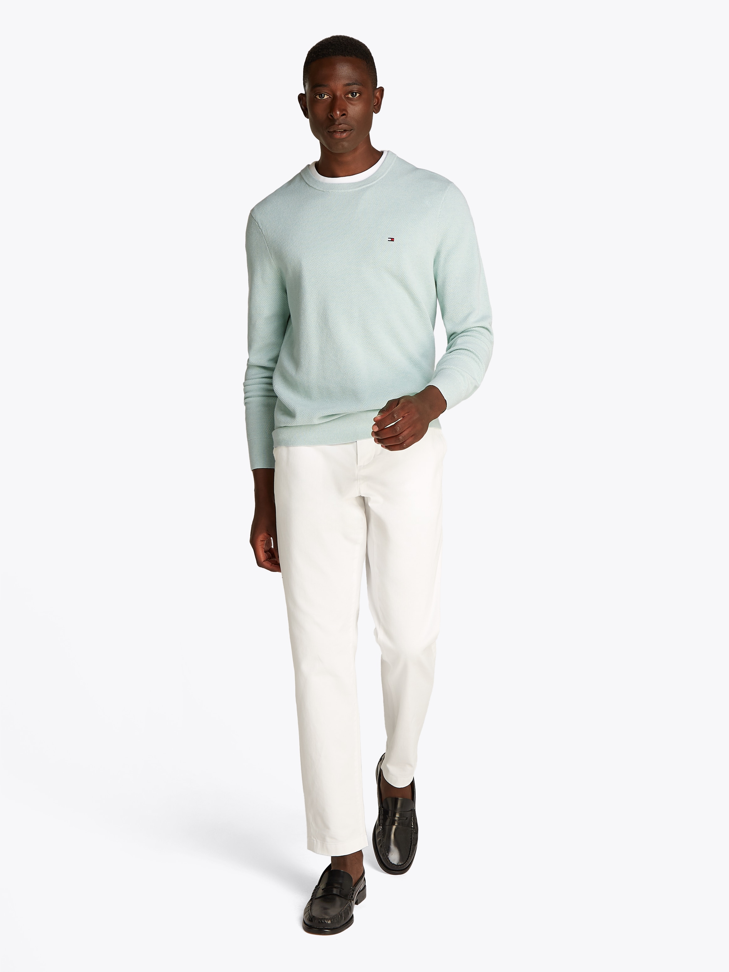Tommy Hilfiger Rundhalspullover »ESSENTIAL STRUCTURE CREW NECK mit Struktur und Label«, unifarben, casual, regular fit, Baumwolle, Rundhals