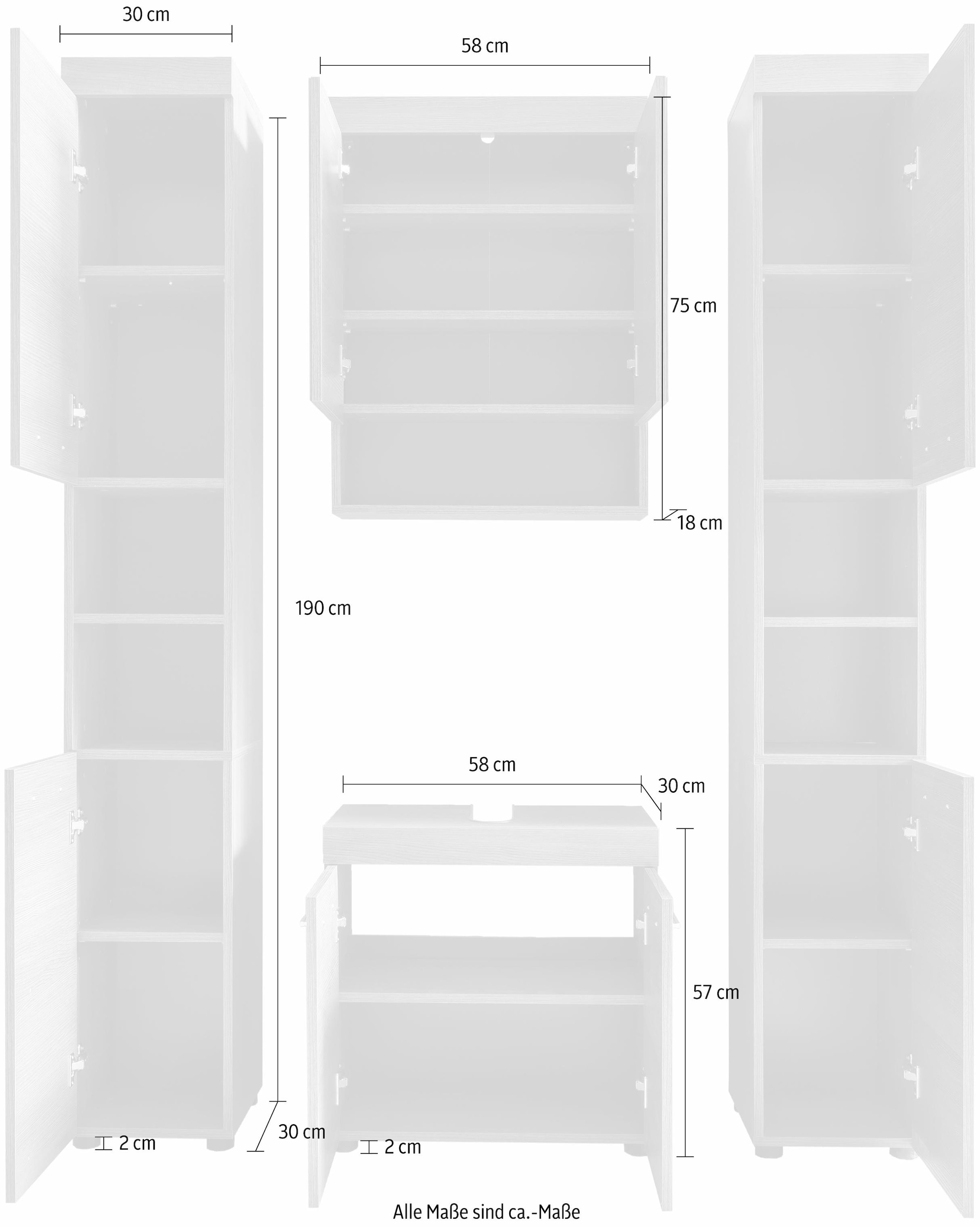 welltime Badmöbel-Set »Royan«, (Set, 3 St.), Rauchsilberfarben Badezimmermöbel Waschtisch, Spiegelschrank und Hochschrank