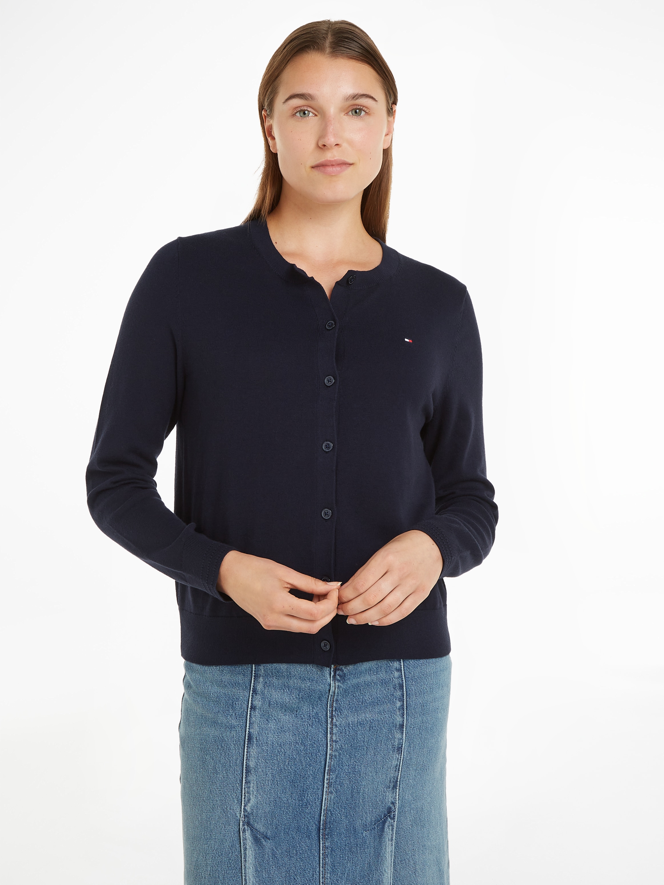 Tommy Hilfiger Cardigan »CO JERSEY STITCH CARDIGAN«, mit Logostickerei