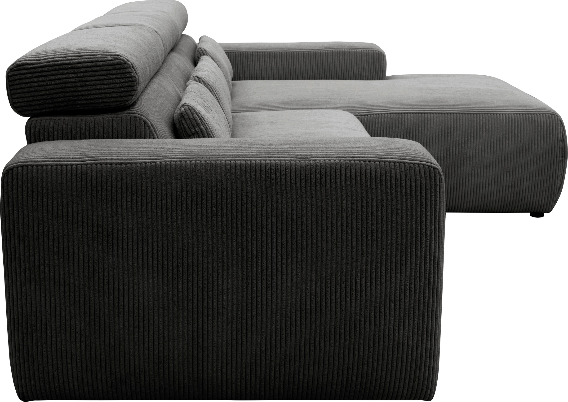 DOMO collection Ecksofa »Brandon B/T: 289/177 cm, belastbar bis 140kg/ Sitz, L-Form«, mit Sitztiefenverstellung, Cord, grau
