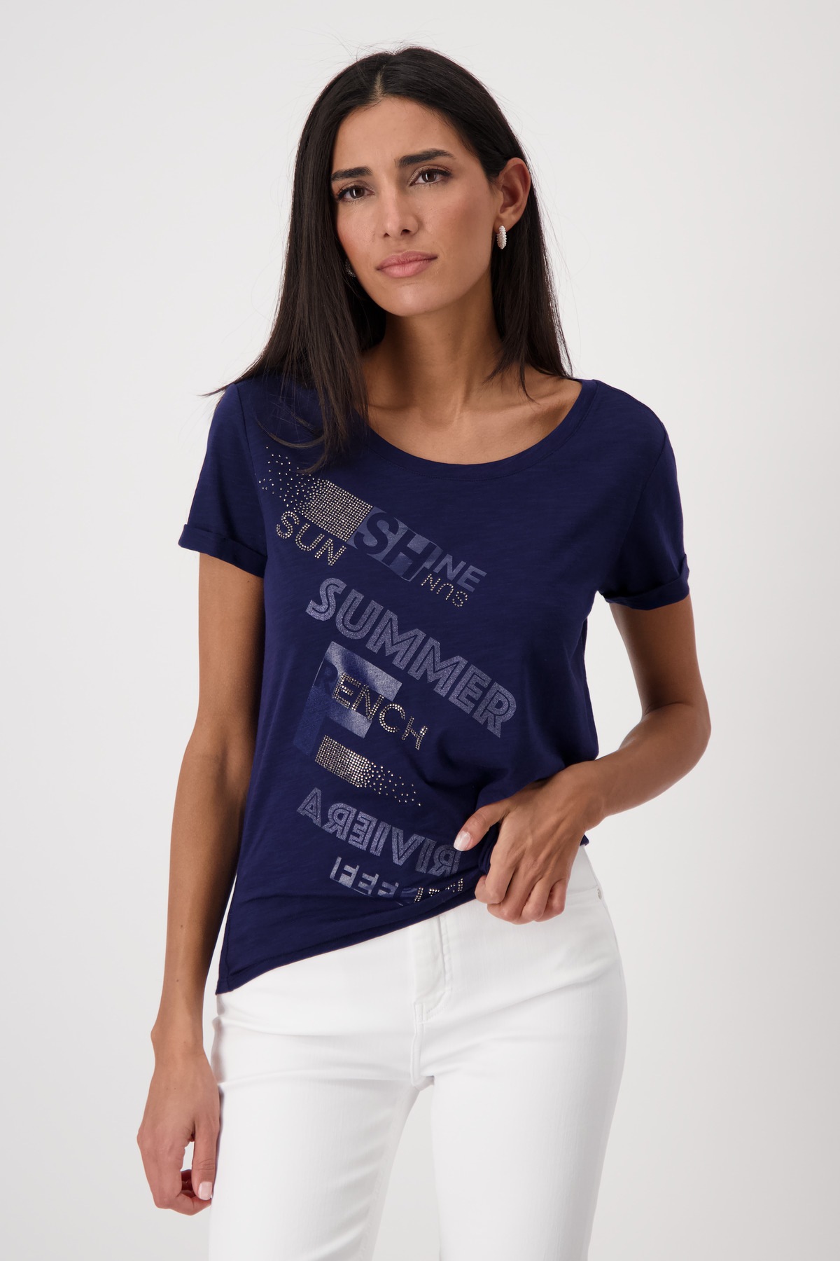 Monari Rundhalsshirt mit Folienglanzdruck