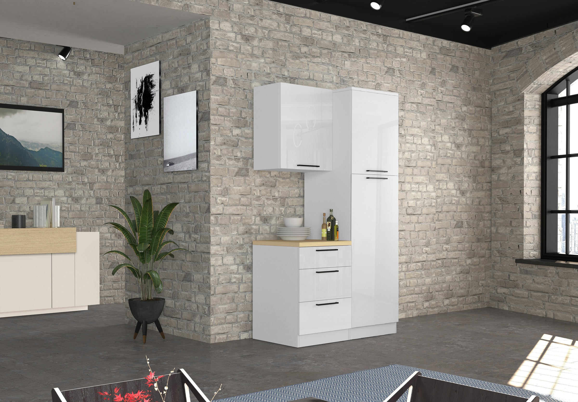 KOCHSTATION Vorratsschrank "Luna, Hochschrank, Küchenvorratsschrank, Speiseschrank, Made in Italy" B/T/H: 60×60×214,5 cm, mit 6 großzügigen Fächern