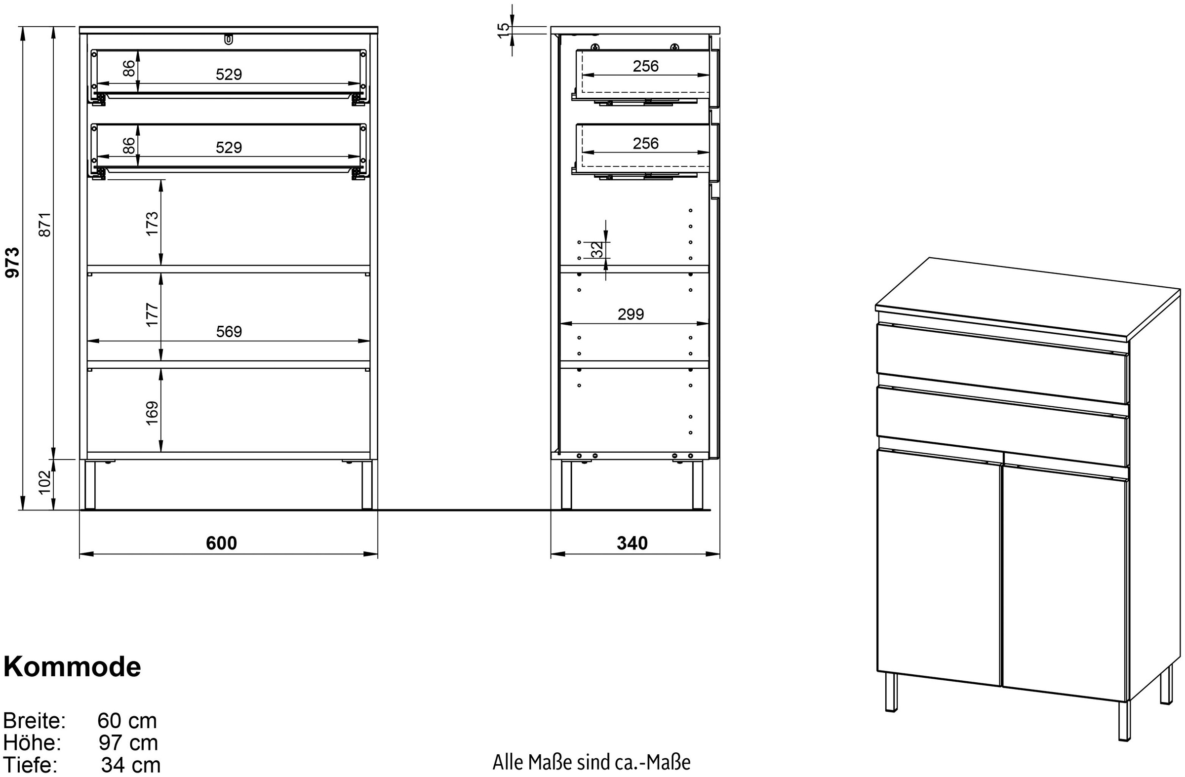 GERMANIA Midischrank »Torrance«, mit verstellbaren Einlegeböden und Füssen aus Metall, griffloses Design