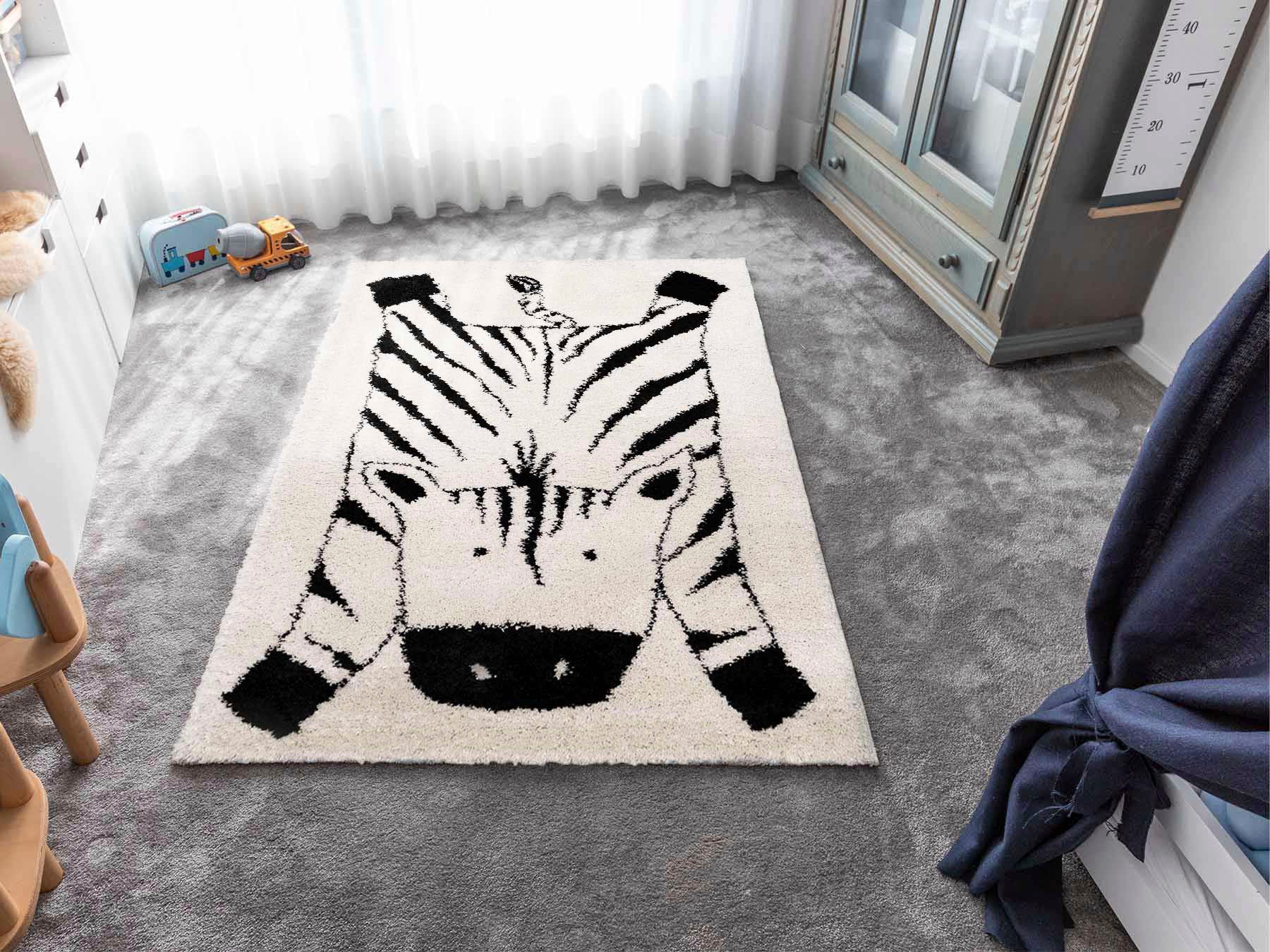 Primaflor-Ideen in Textil Kinderteppich "NOMAD - Zebra" rechteckig 35 mm Höhe Hochflor, Motiv Zebra, weich & kuschelig, Kinderzimmer