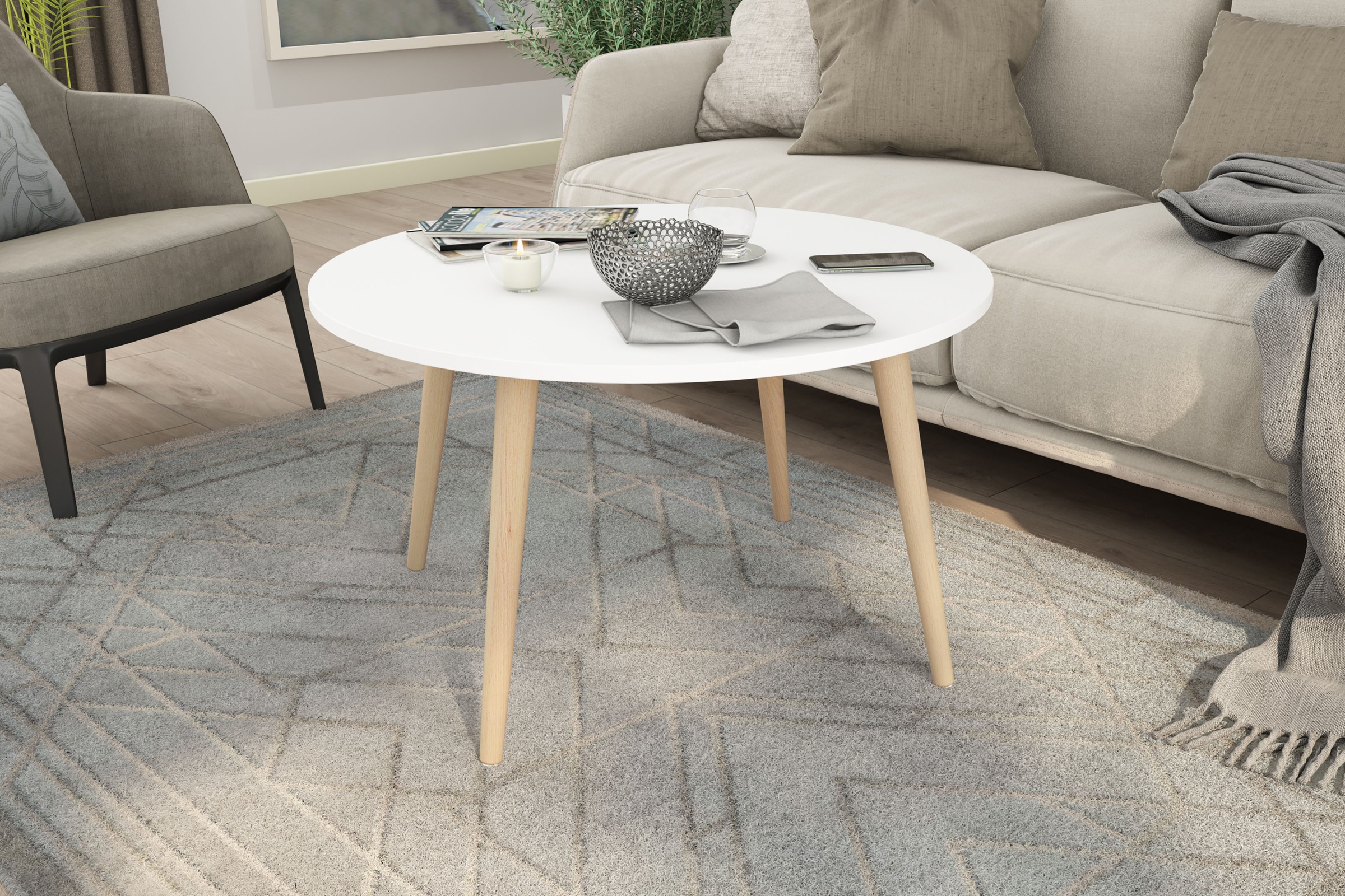 byLIVING Couchtisch "LASSE" Tischplatte weiß, Gestell Buche natur, Breite: 80 cm