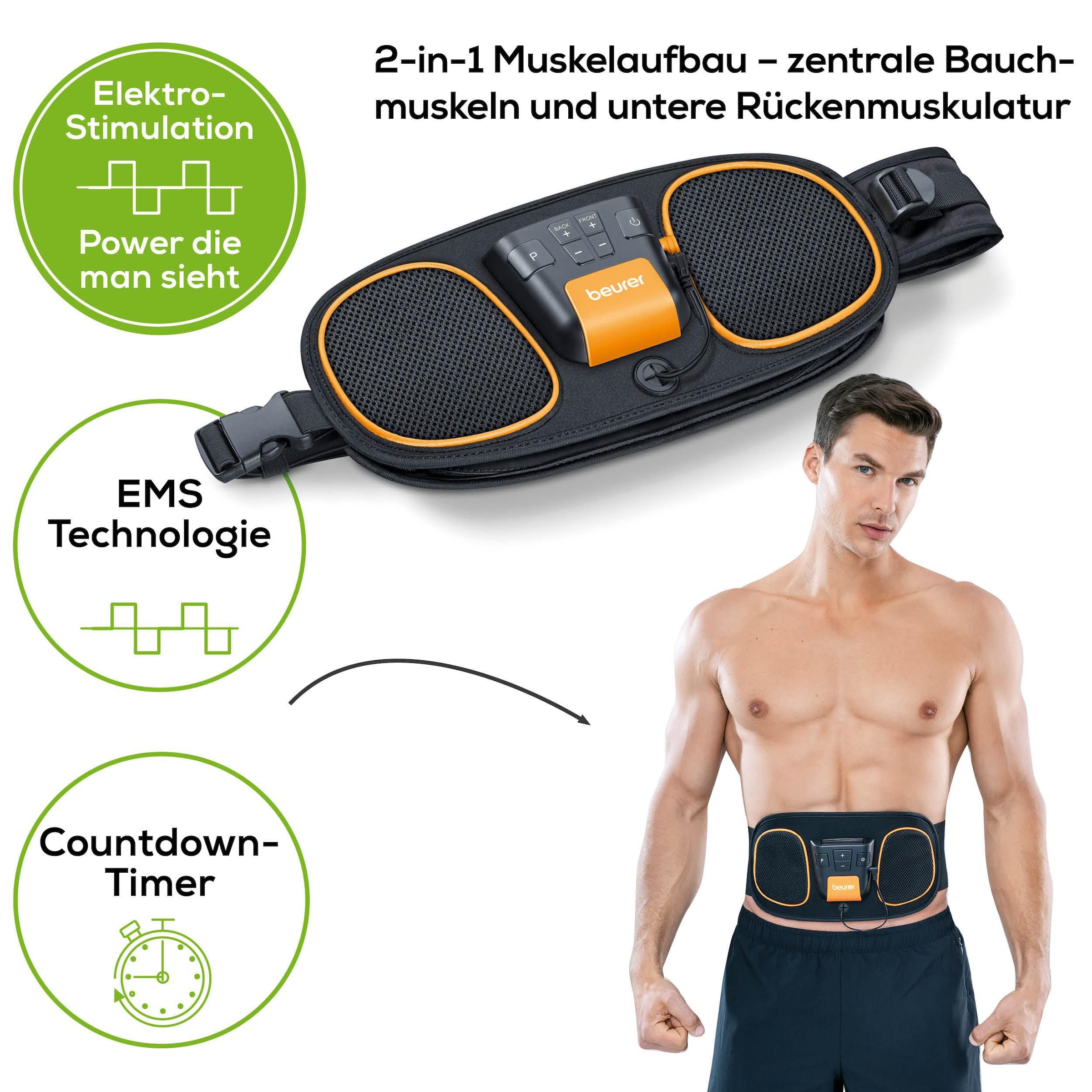 BEURER TENS-EMS-Gerät »EM 39 Muskelgürtel für Bauch- und Rücken, 4 Elektroden«, (2 tlg.), Stimulation von zentralen Bauchmuskeln und unterer Rückenmuskulatur