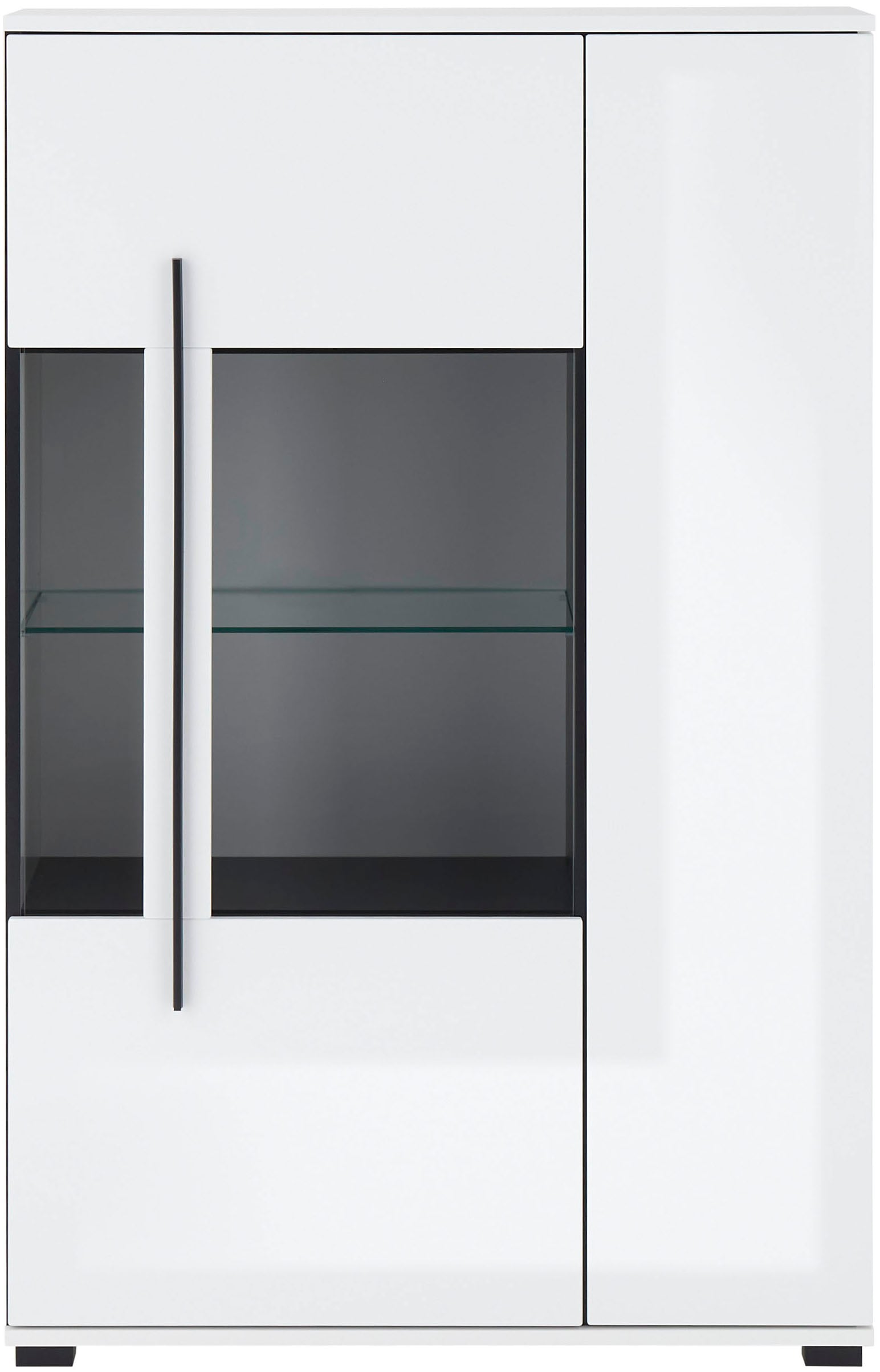 INOSIGN Vitrine »Cantara, Vitrinenschrank in Eiche Evoke oder weiss, Standvitrine«, schwarzer Stangengriff, ausreichend Stauraum, vielseitig einsetzbar