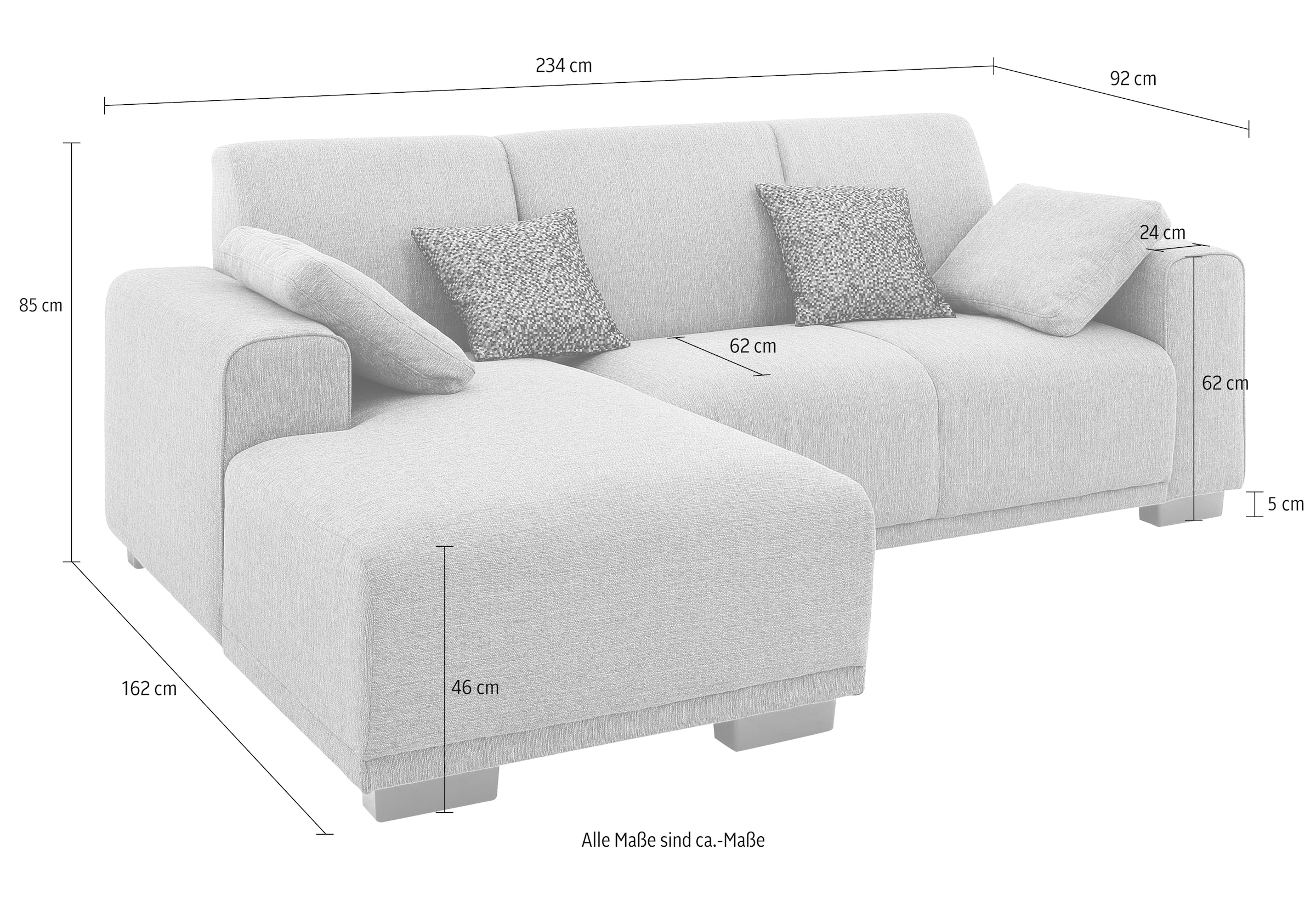 Home affaire Ecksofa »Bornholm incl. 2 Kissen, Stellmasse 234x162 cm L-Form«, Recamiere wahlweise links oder rechts bestellbar