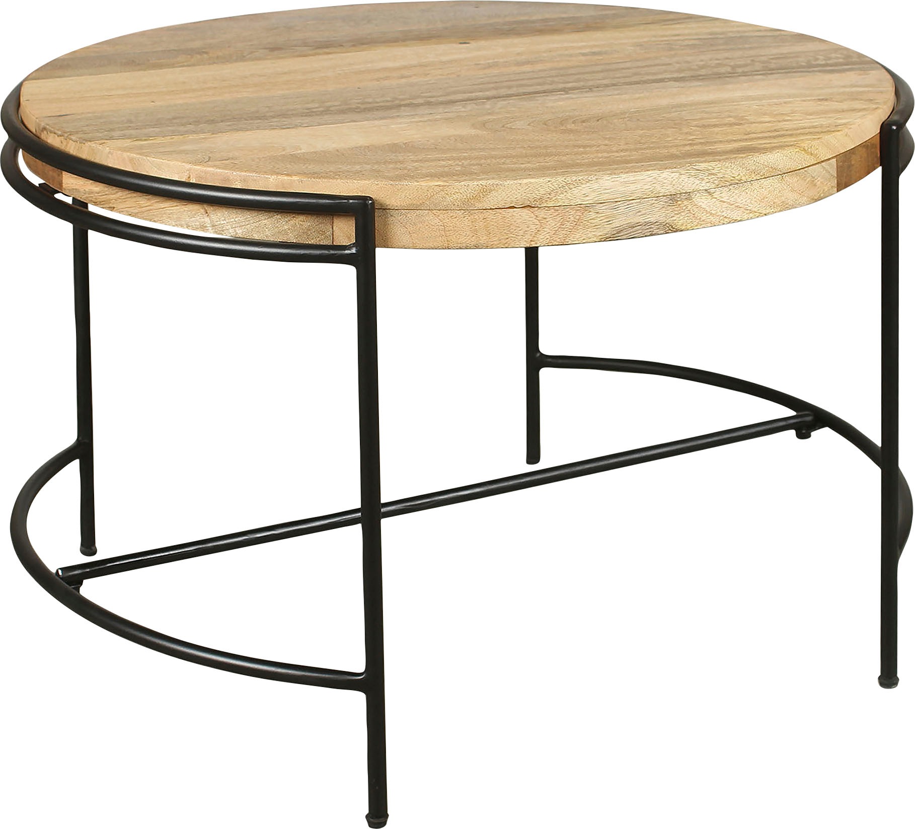 byLIVING Couchtisch "Hanna" massive Mango Tischplatte 35mm und schwarzen Metallbeinen, rund 60cm