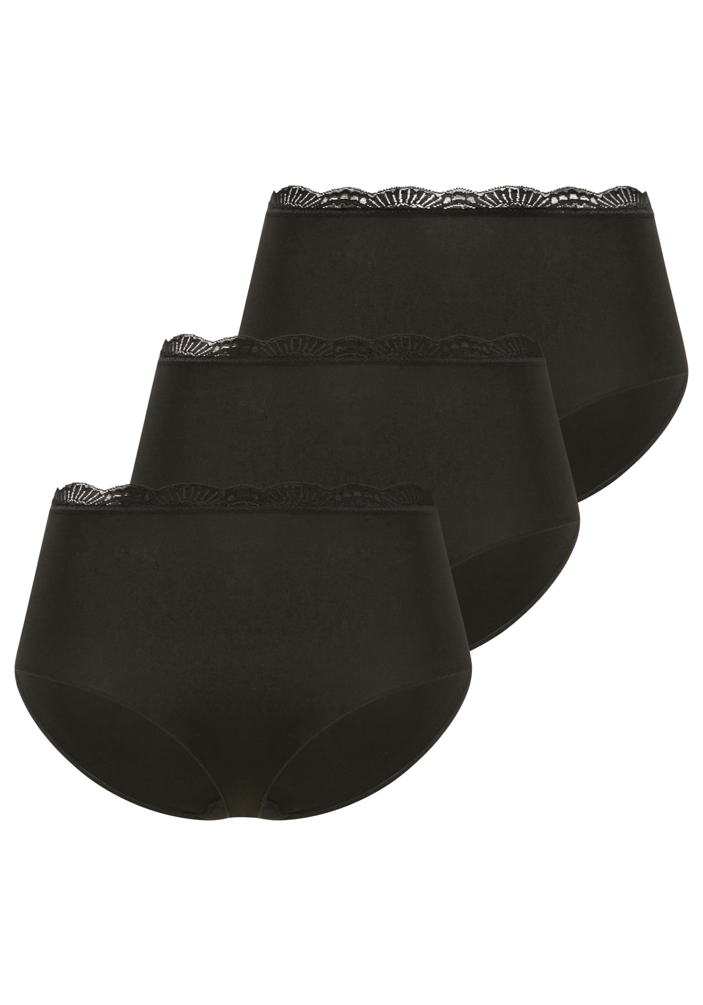 YSABEL MORA Taillenslip »BASIC COLLECTION COTTON WITH LACE« 3er Pack, hochgeschnitten und mit zarter Spitze verfeinert