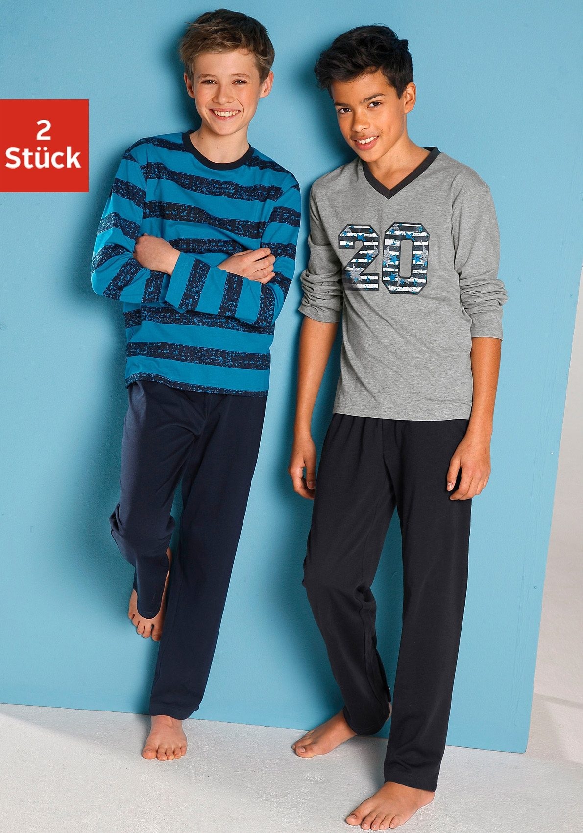 ✵ AUTHENTIC LE JOGGER tlg., Pyjama, Streifen lässigem gedruckten | Jelmoli-Versand 2 Druck Stück), entdecken mit günstig (4 und