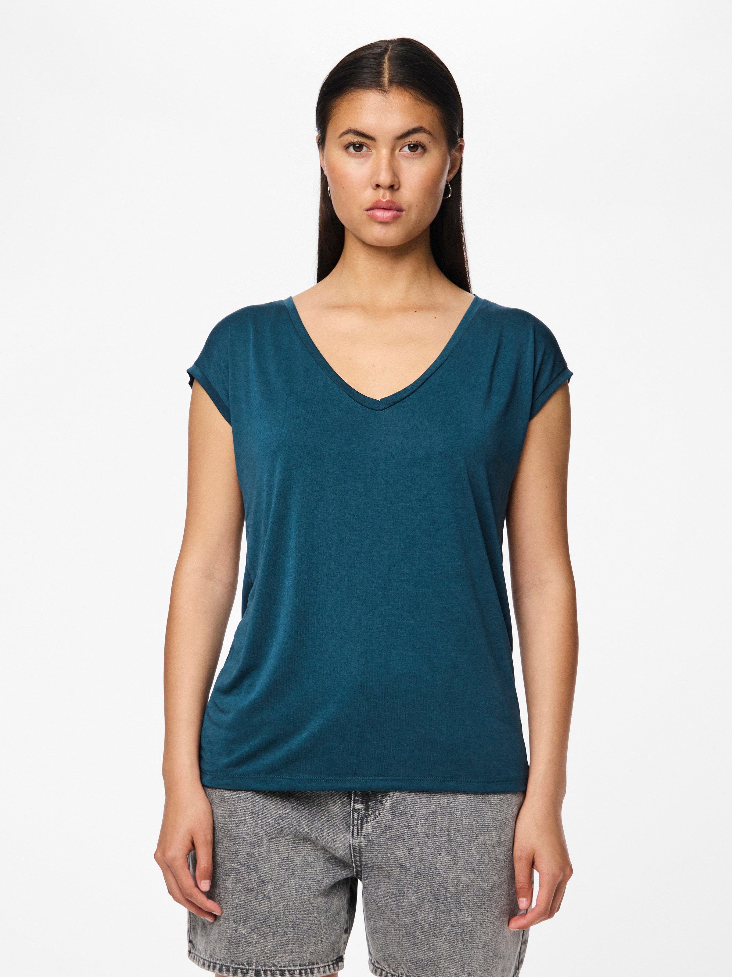pieces Kurzarmshirt »PCKAMALA TEE NOOS BC« Materialmix, regular fit