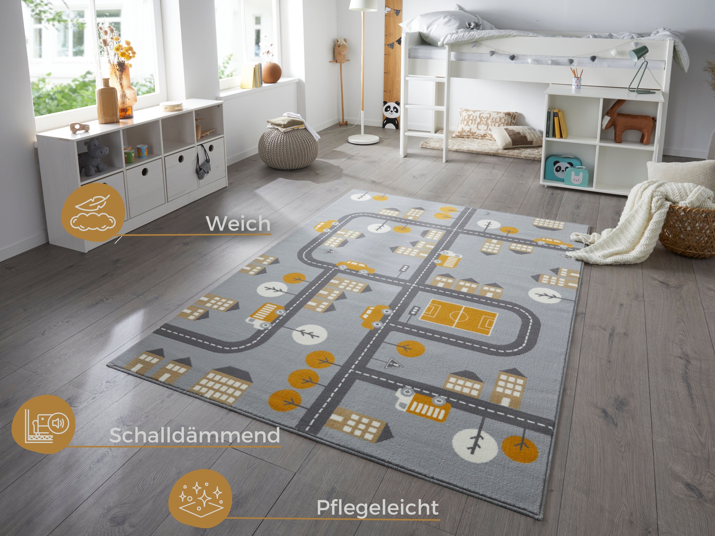 HANSE Home Kinderteppich »Town«, rechteckig, 0,9 mm Höhe, Kurzflor, Kinderteppich, Spielteppich, Strassen Design, Kinderzimmer