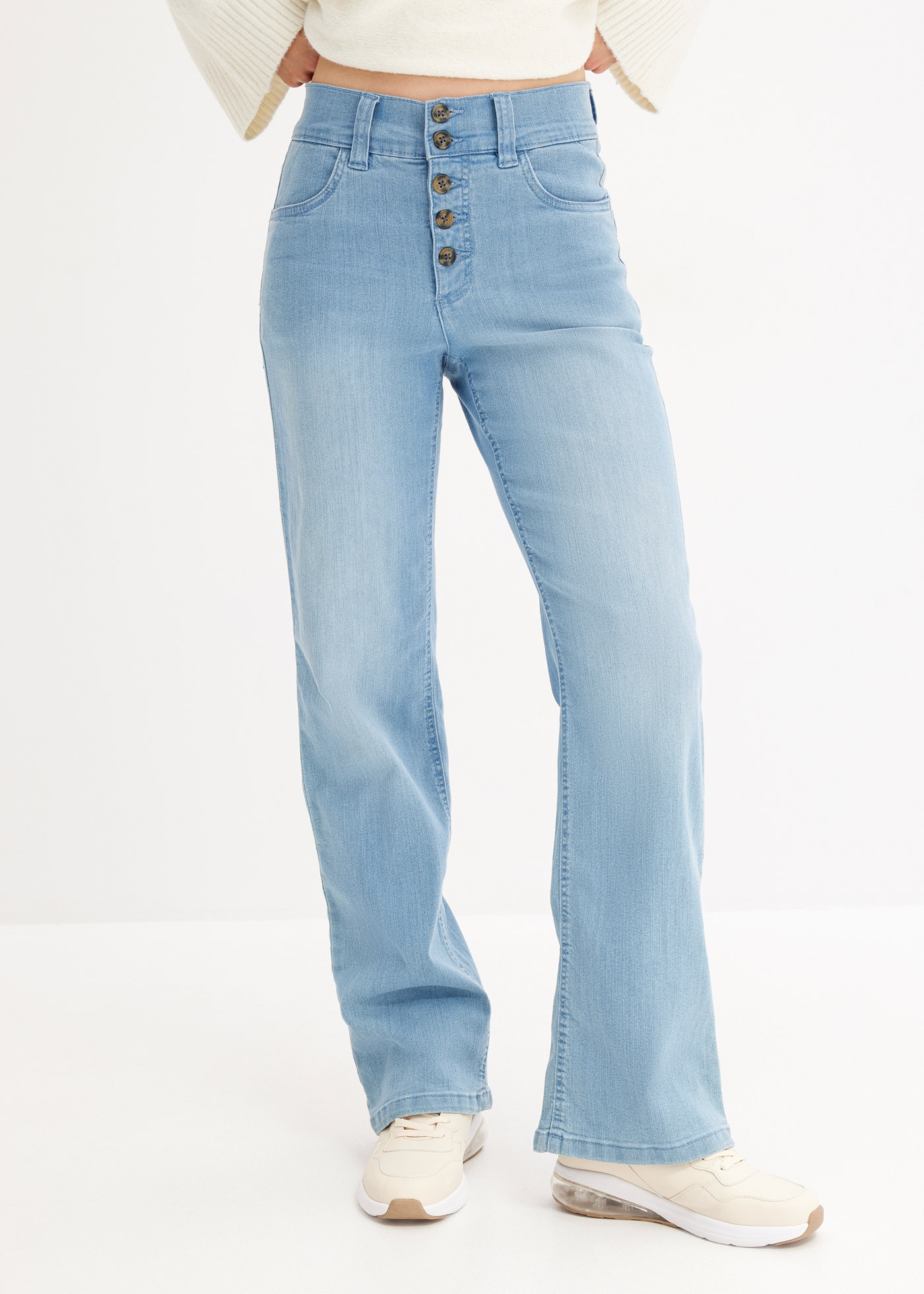 bonprix Straight-Jeans »Straight-Jeans High Waist, Stretch« mit Taschen und Knopfleiste vorn