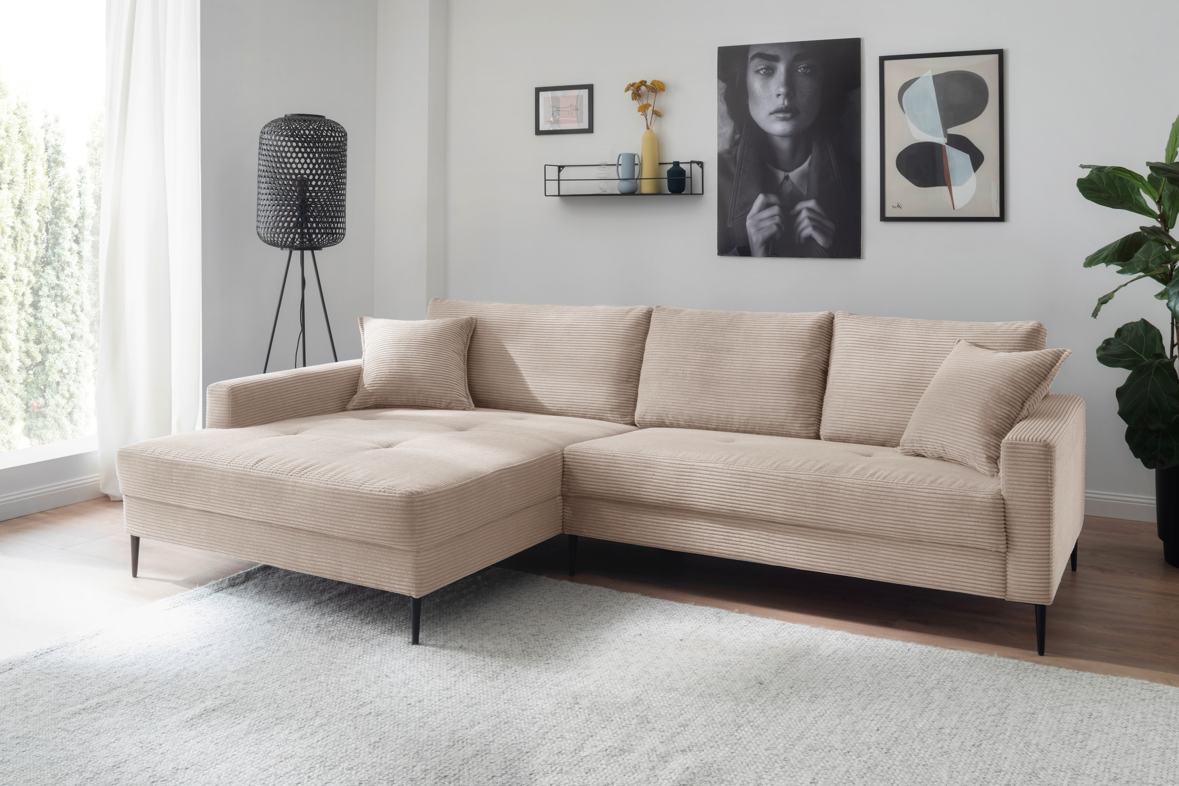 Trends by HG Ecksofa »Summer L-Form«, in Cord-Stoff mit Metallfuss