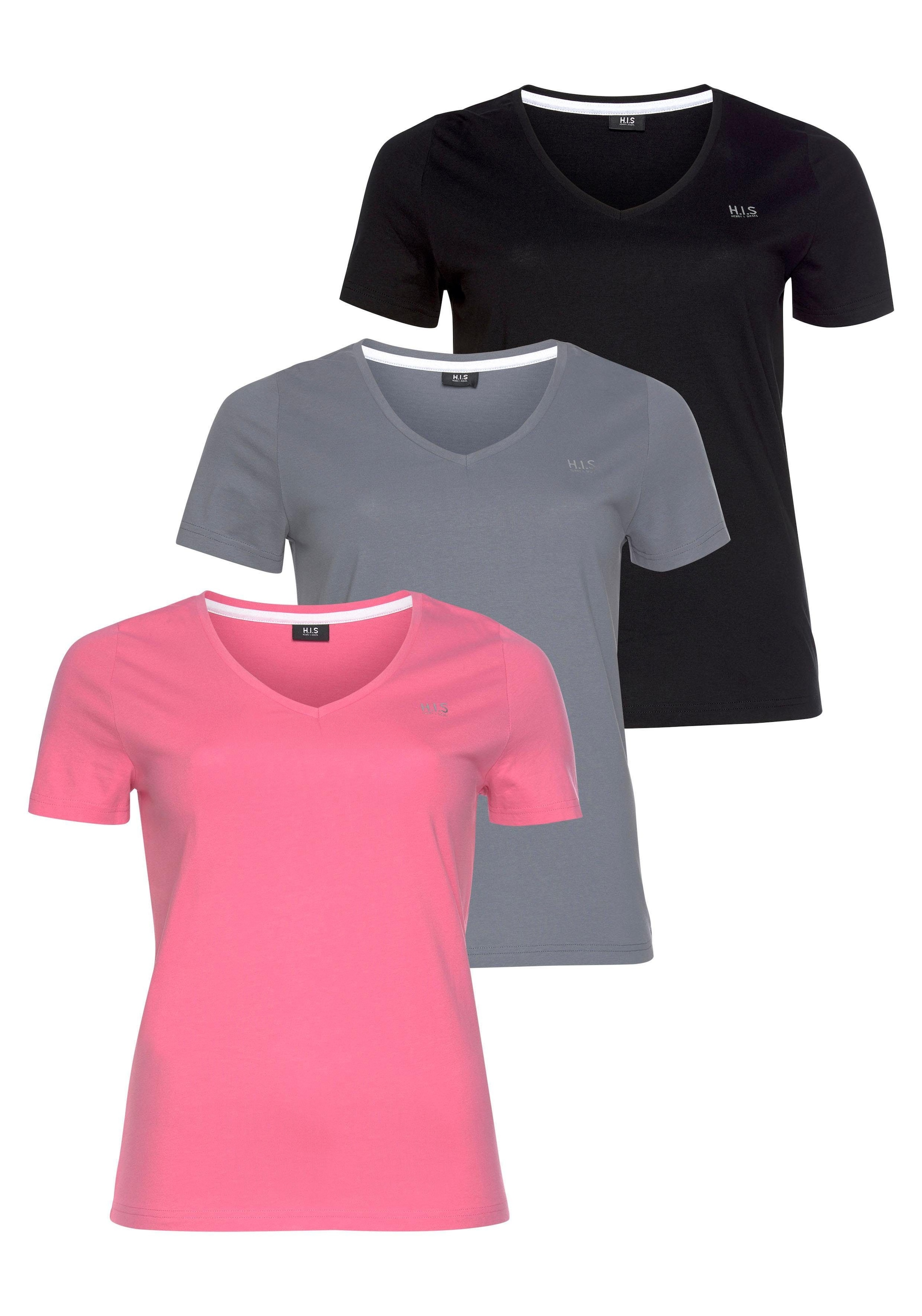 H.I.S T-Shirt »Essential-Basics« Spar-Set, 3er-Pack, figurumspielender Schnitt, aus Baumwolle