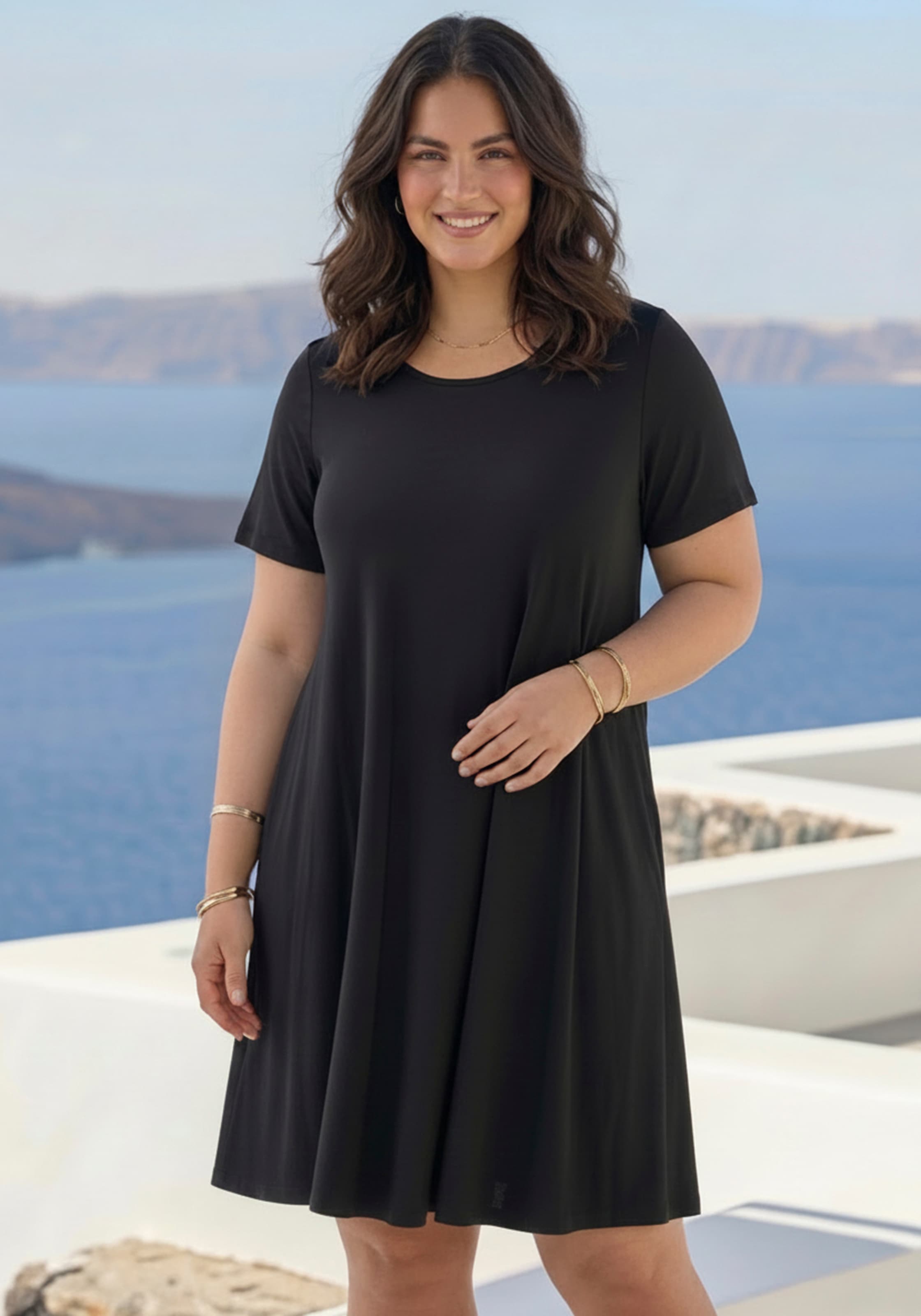 Laura Scott CURVE Jerseykleid "Grosse Grössen" aus Single Jersey, elastische Viskosemischung, knielange A-Linie