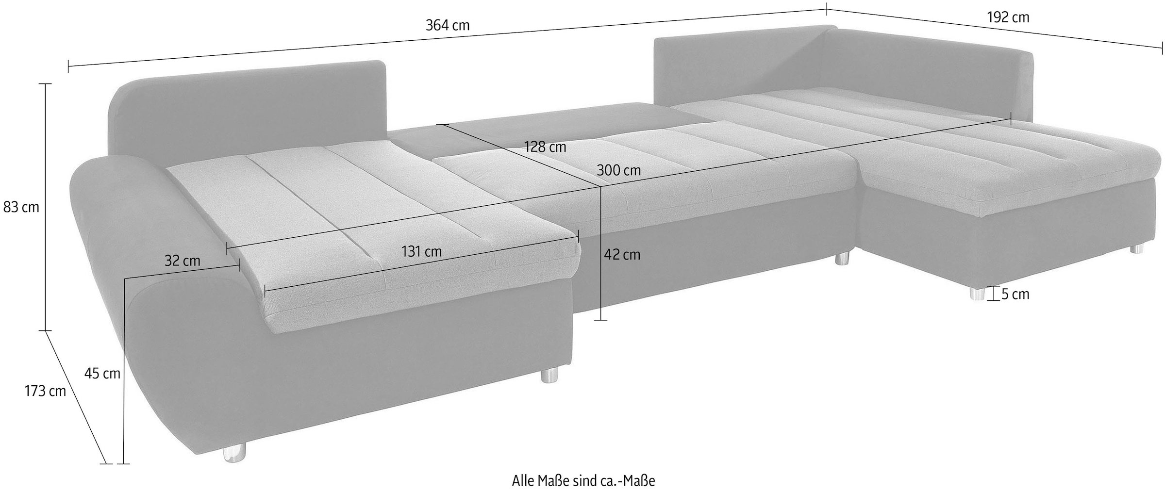 sit&more Wohnlandschaft »Bandos U-Form«, in 2 unterschiedlichen Grössen, wahlweise mit Bettfunktion + Bettkasten