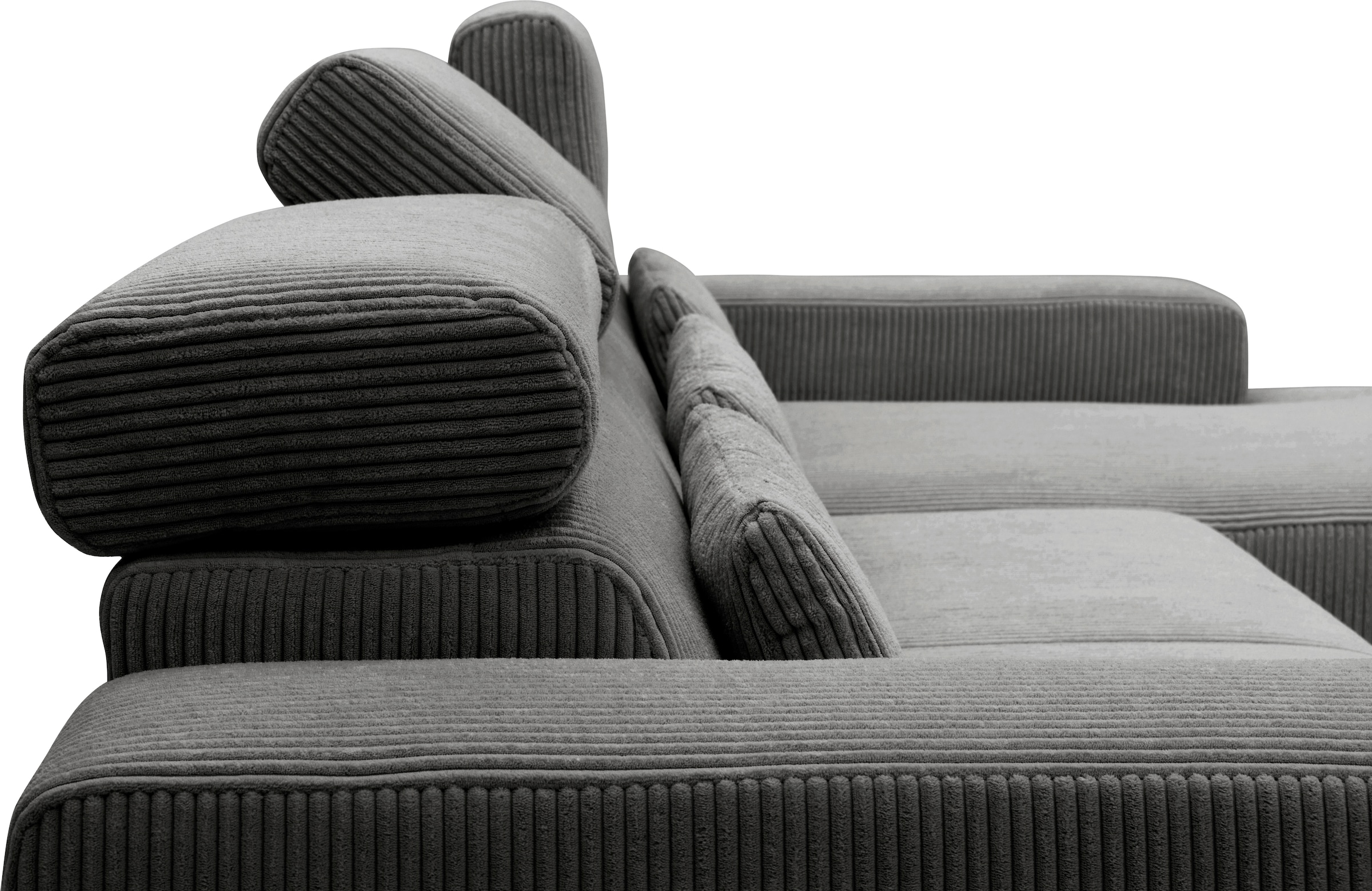 DOMO collection Ecksofa »Brandon B/T: 289/177 cm, belastbar bis 140kg/ Sitz, L-Form«, mit Sitztiefenverstellung, Cord, grau