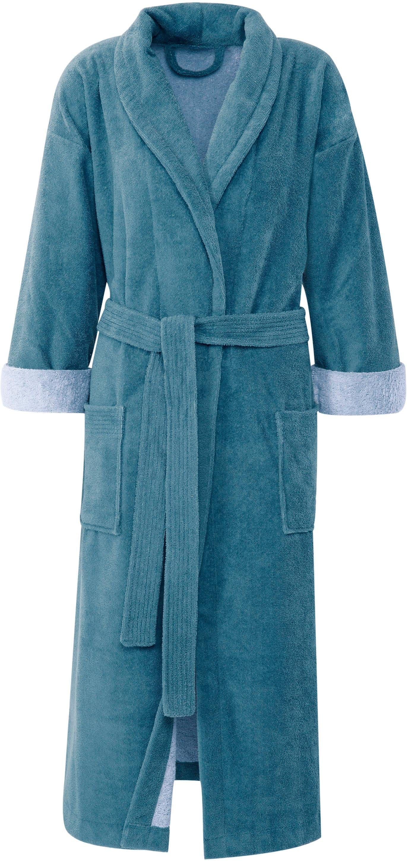 Gözze Unisex-Bademantel "Turin, ideal für Sauna & Spa, Hotelbademantel, Morgenmantel" 1 Stk. für Damen & Herren, mit Gürtel und zwei aufgesetzten Taschen, lang