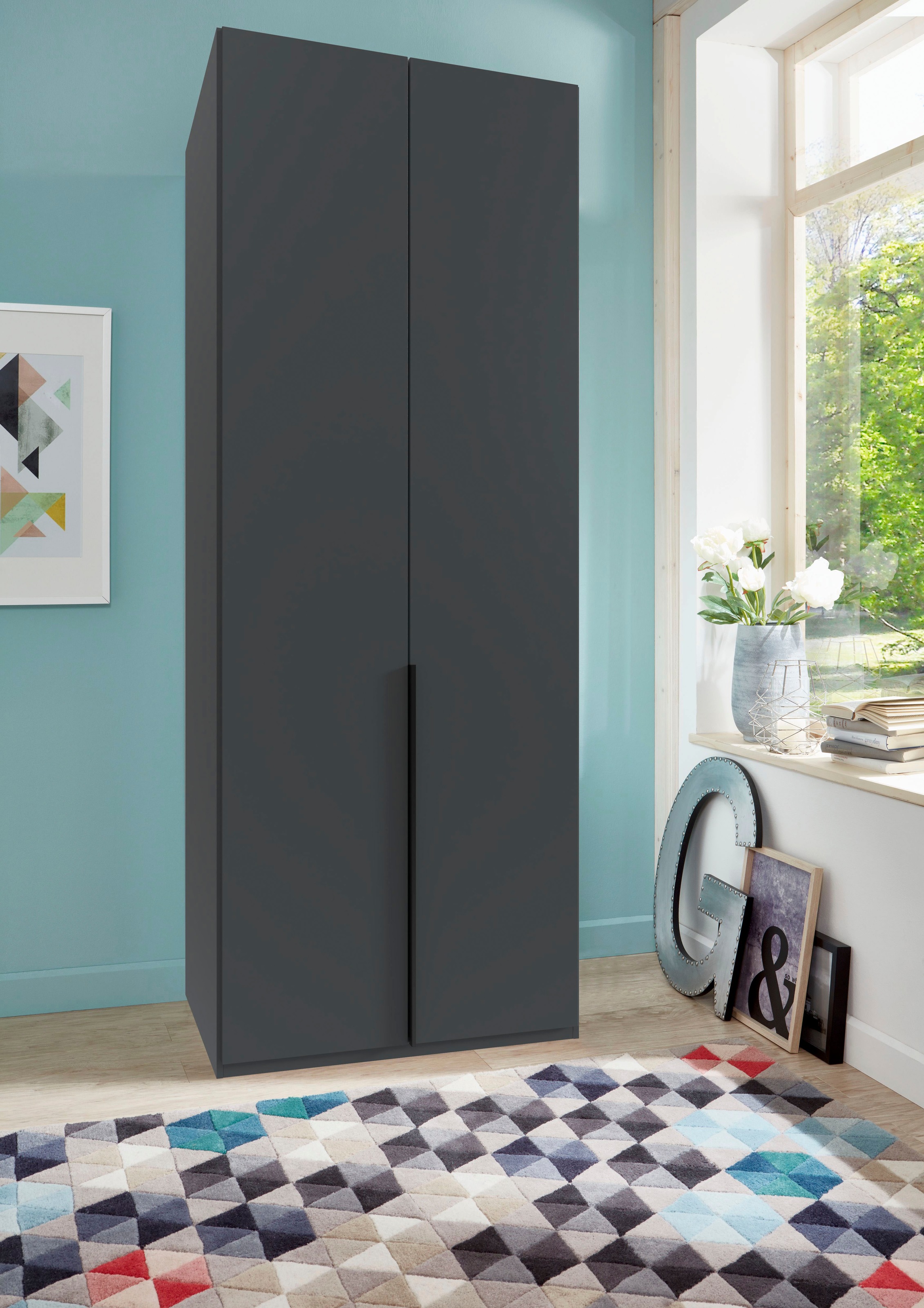 Wimex Kleiderschrank »Mugano,in 8 Breiten,3 Höhen,2 Tiefen, viele Farben, Made in Germany«, (in Basic oder Premium Ausstattung mit 2 weiteren Einlegeböden), mit langen oder kurzen Griffen aus Metall, mit oder ohne Spiegel