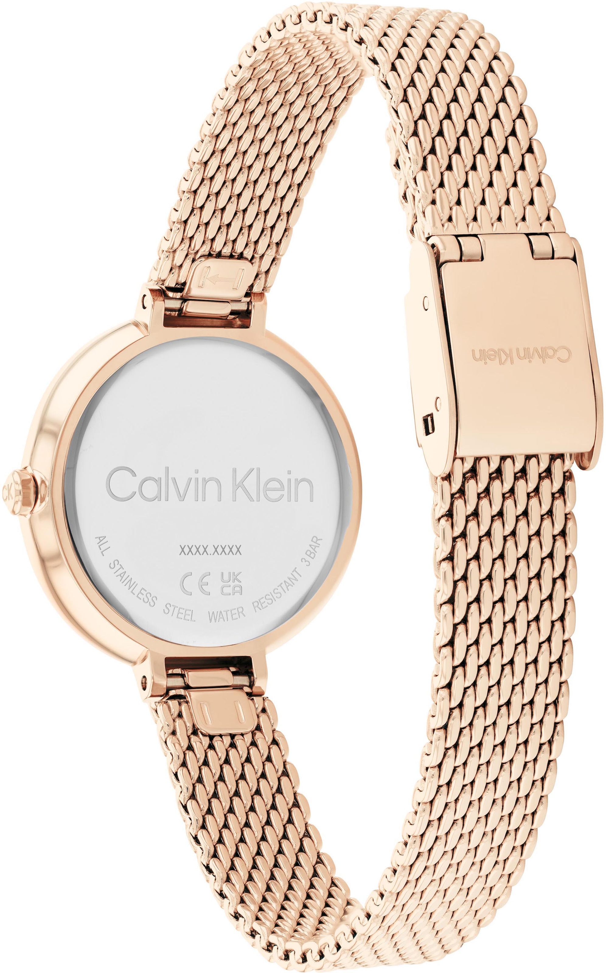 Calvin Klein Quarzuhr »Minimalistic T Bar Mesh 28 mm, 25200083«, Armbanduhr, Damenuhr, Mineralglas, IP-Beschichtung