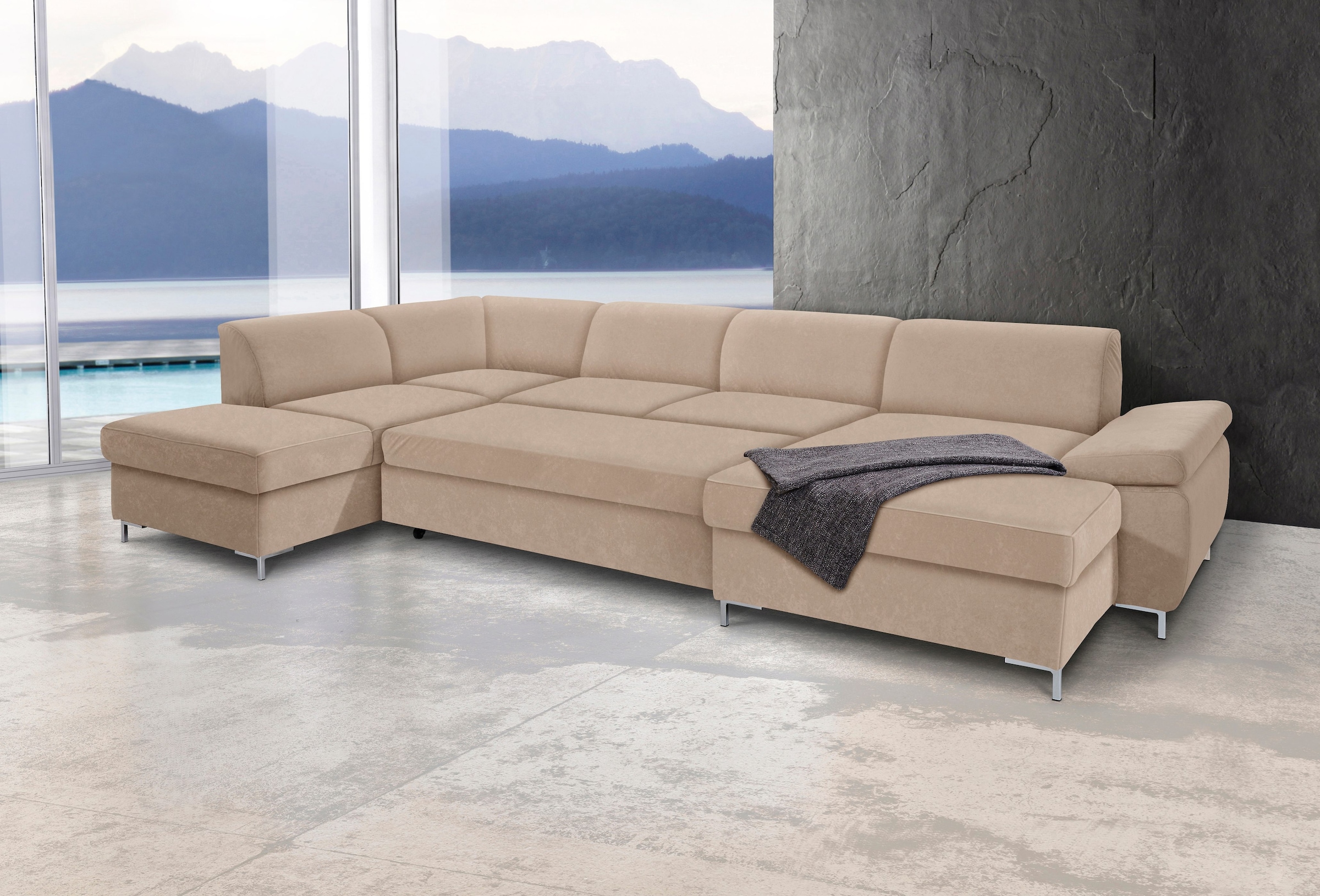 DOMO collection Wohnlandschaft »Santana mit viel Platz, komfortabel, moderner Fuss, bequeme Armlehne«, wahlweise mit Bettfunktion, U-Form