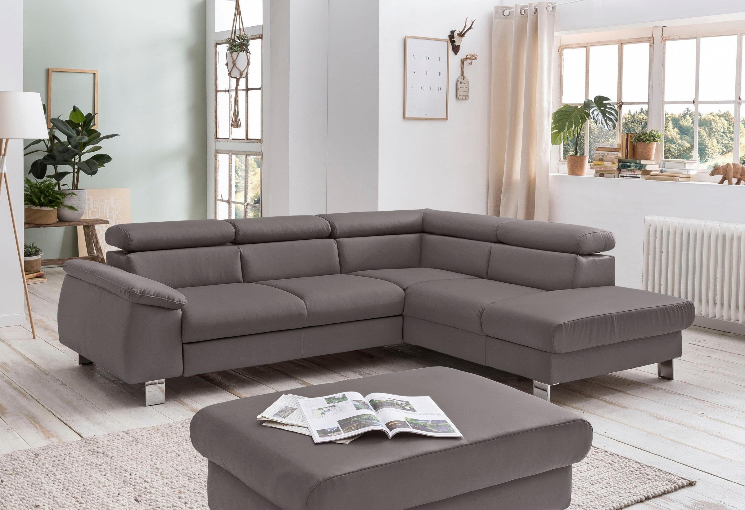 COTTA Ecksofa »Komaris L-Form mit Kopfteilverstellung«, wahlweise mit Bettfunktion, Bettkasten & Beleuchtung