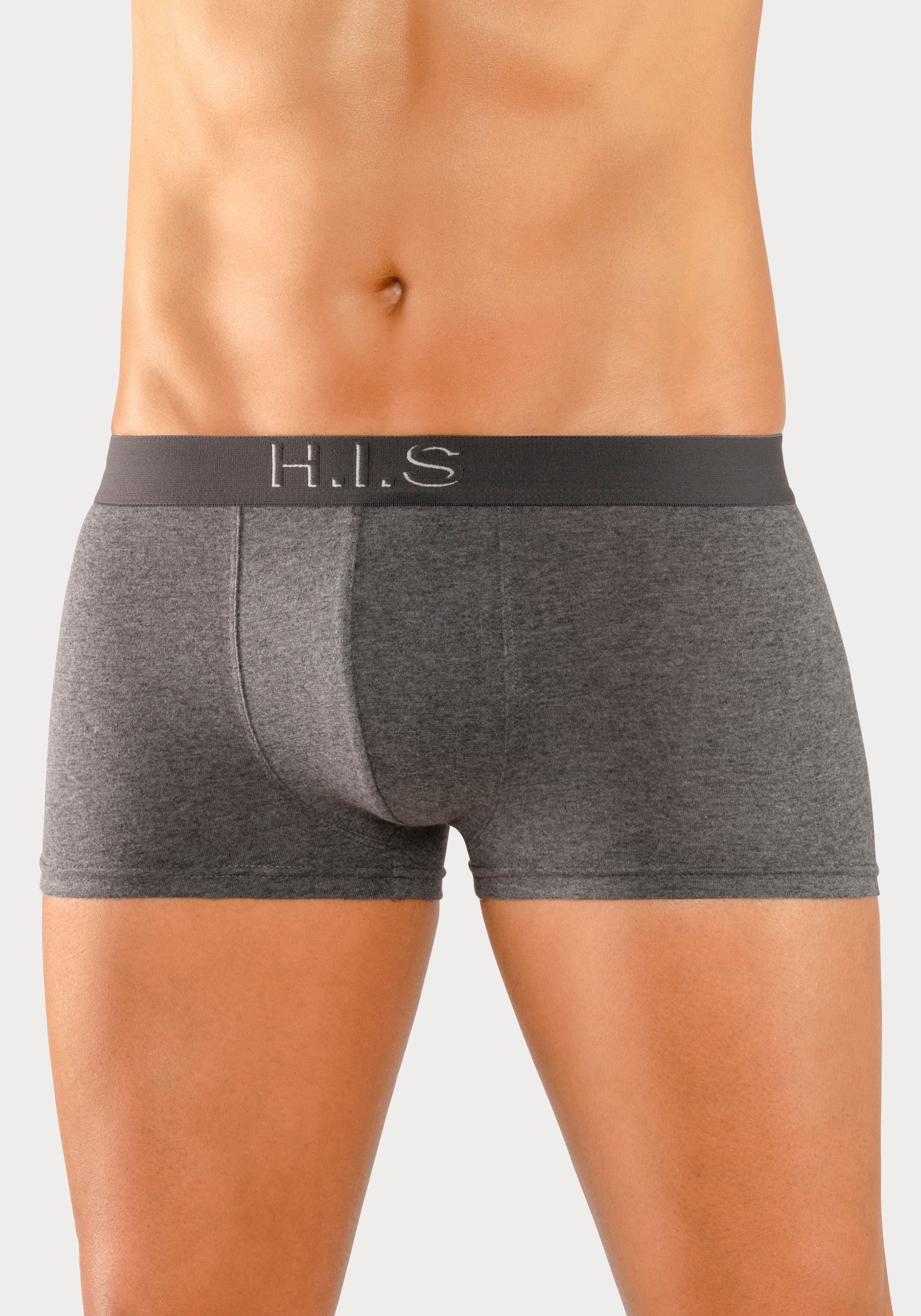 H.I.S Boxershorts, (Packung, 5 St.), in Hipster-Form am Webbund mit Logoschriftzug mit 3D Effekt