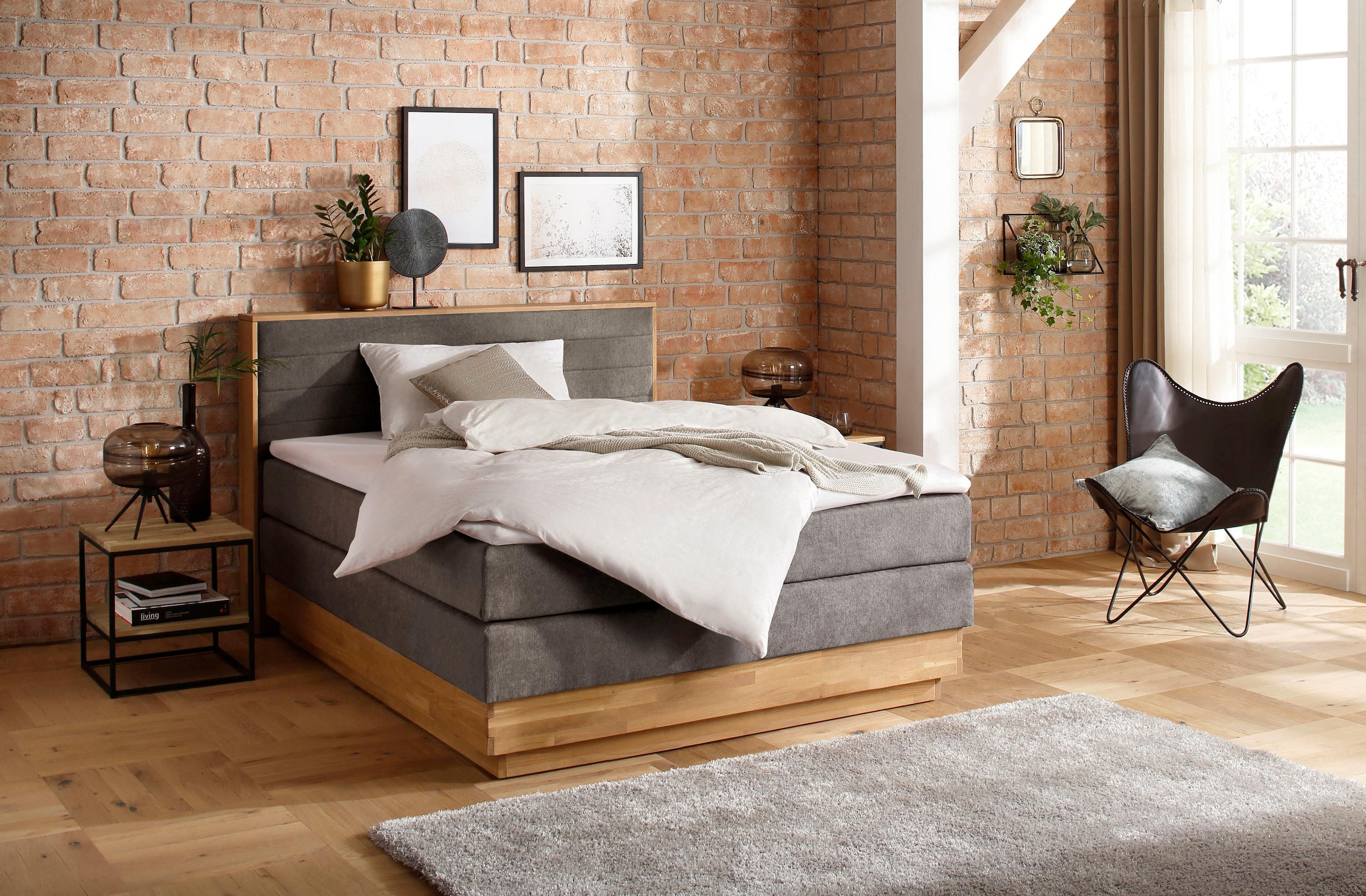 Home affaire Boxspringbett "Cavan" Eiche, inkl. Bettkasten & Topper, verschiedene Härtegrade (auch H4)