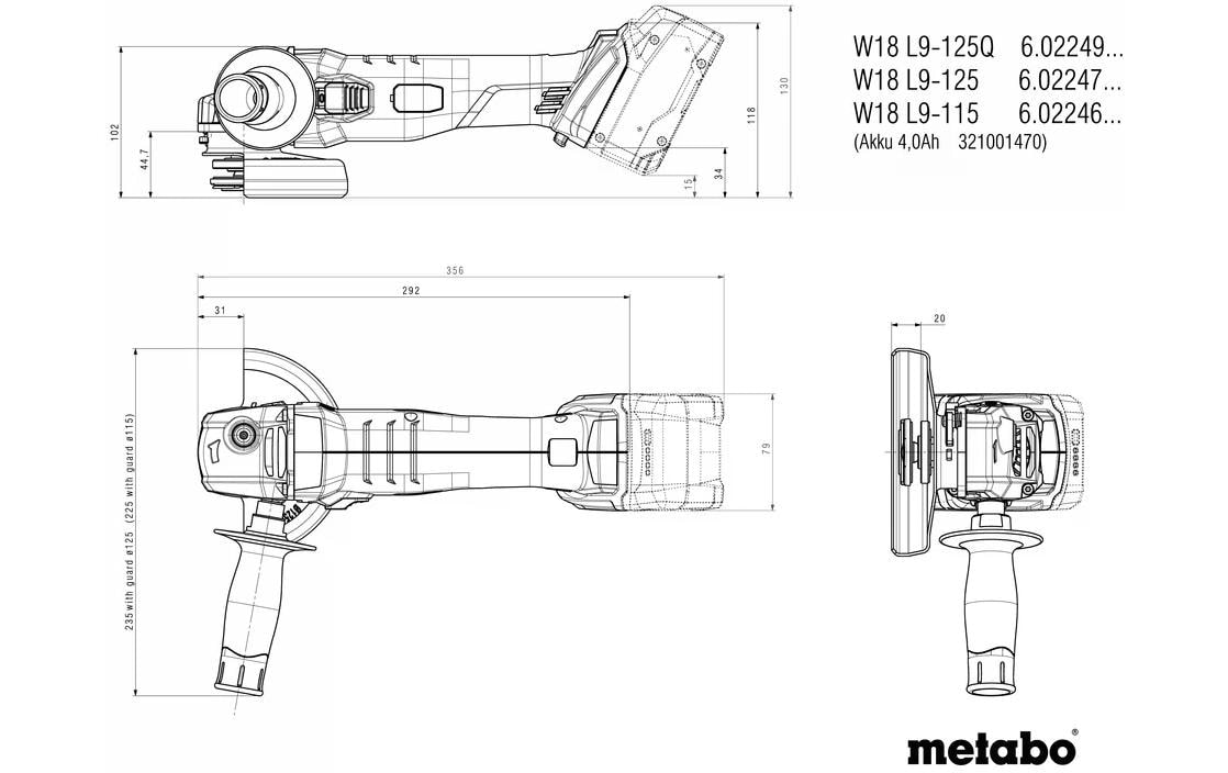 metabo Akku-Winkelschleifer »W 18 L 9-125, Solo, Ø 125 mm«