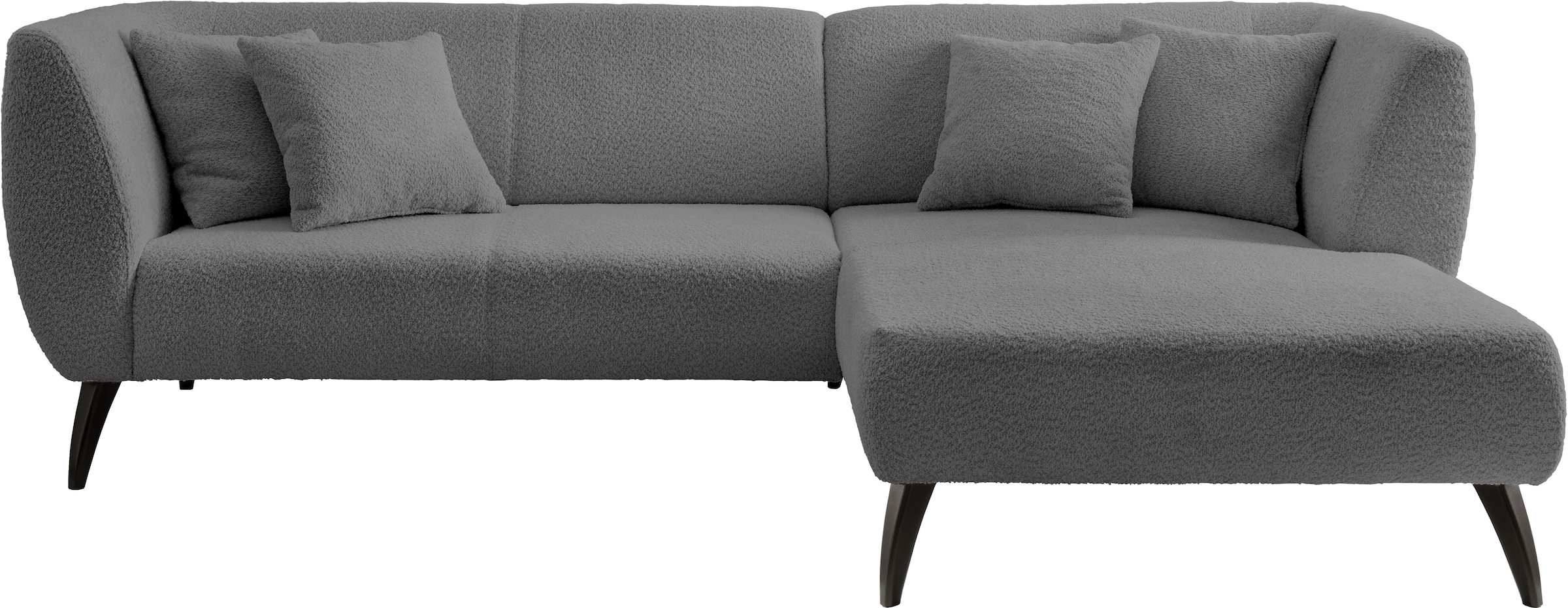 INOSIGN Ecksofa »Colori Polstermöbel mit zeitlos eleganter Rückenführung. L-Form«, Holzfussfarbe wählbar, inkl. 4x Zierkissen