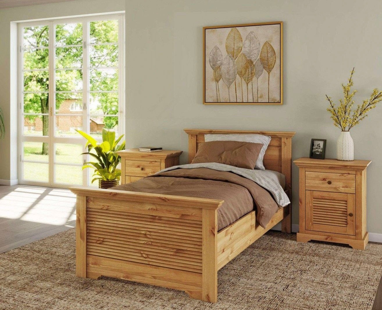 GOODproduct Bett »Rauna, Landhausstil, edles Design mit Lamellen und Kassetten, 2 Farben« Breite/Belastbarkeit 180cm=220 KG, 90cm=120KG, FSC® zertifiziertes Kieferholz, massive Qualität mit Lattenrost