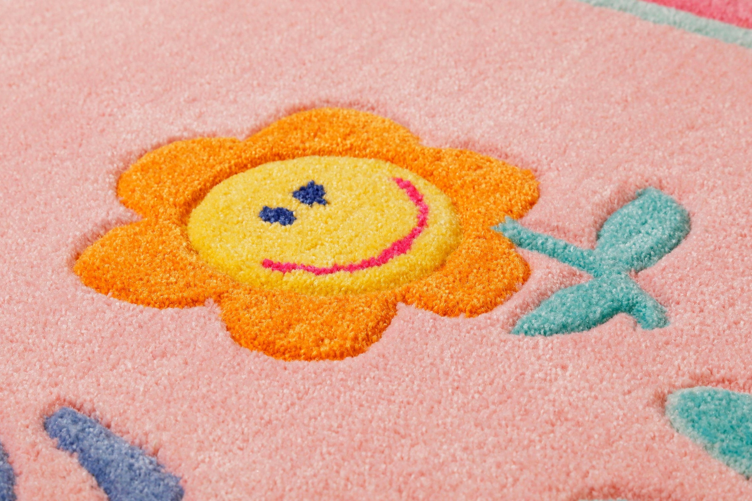 SMART KIDS Kinderteppich »Happy me!«, rechteckig, Regenbogen Blume, Konturenschnitt