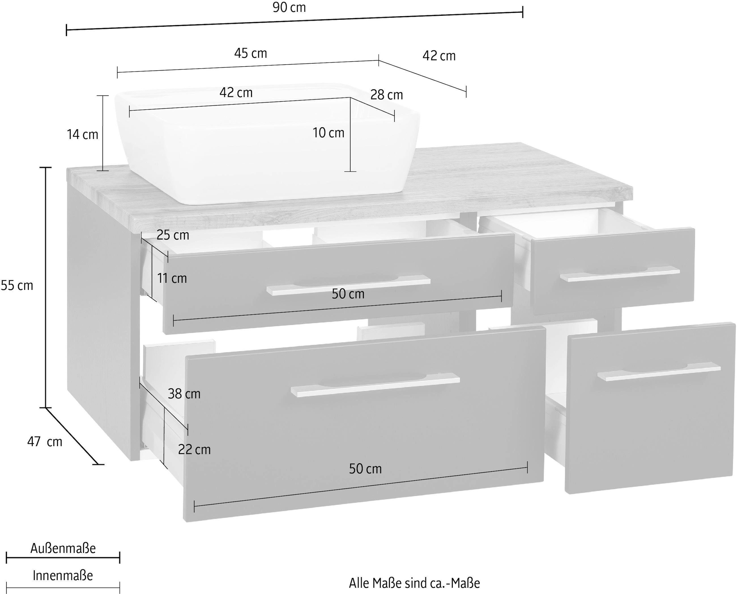 welltime Waschbeckenunterschrank »Davos«, Badmöbel, Waschtisch inkl. Waschbecken, Breite 90 cm