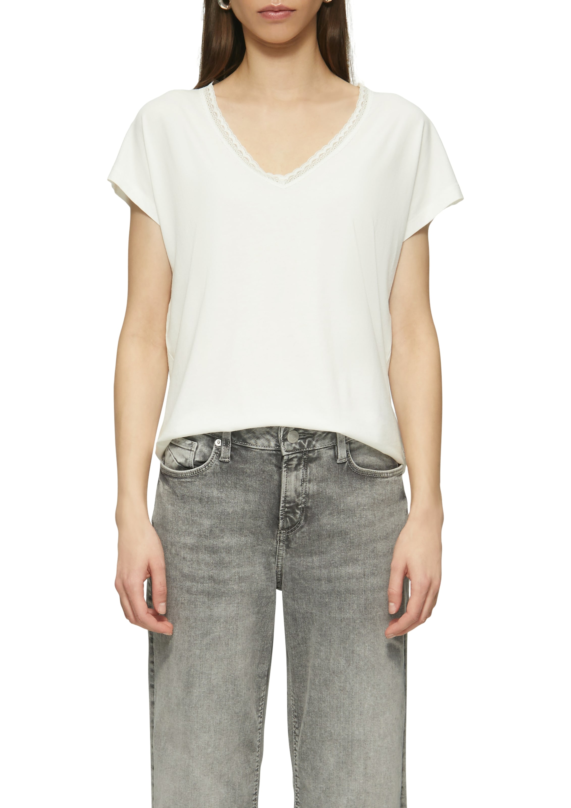 QS T-Shirt mit Spitze am Ausschnitt