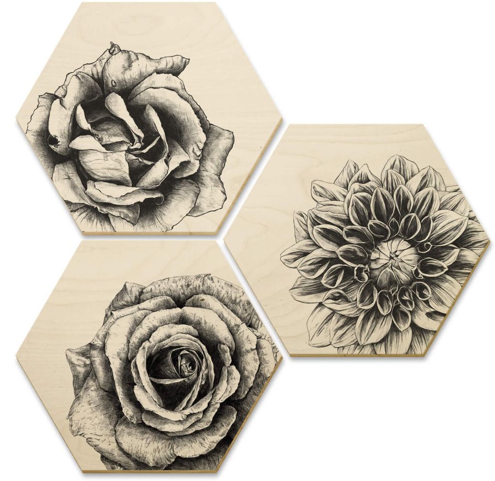 Wall-Art Mehrteilige Bilder »Hexagon Holzbilder Blumen | online kaufen Set«, Jelmoli-Versand (Set, St.) 3