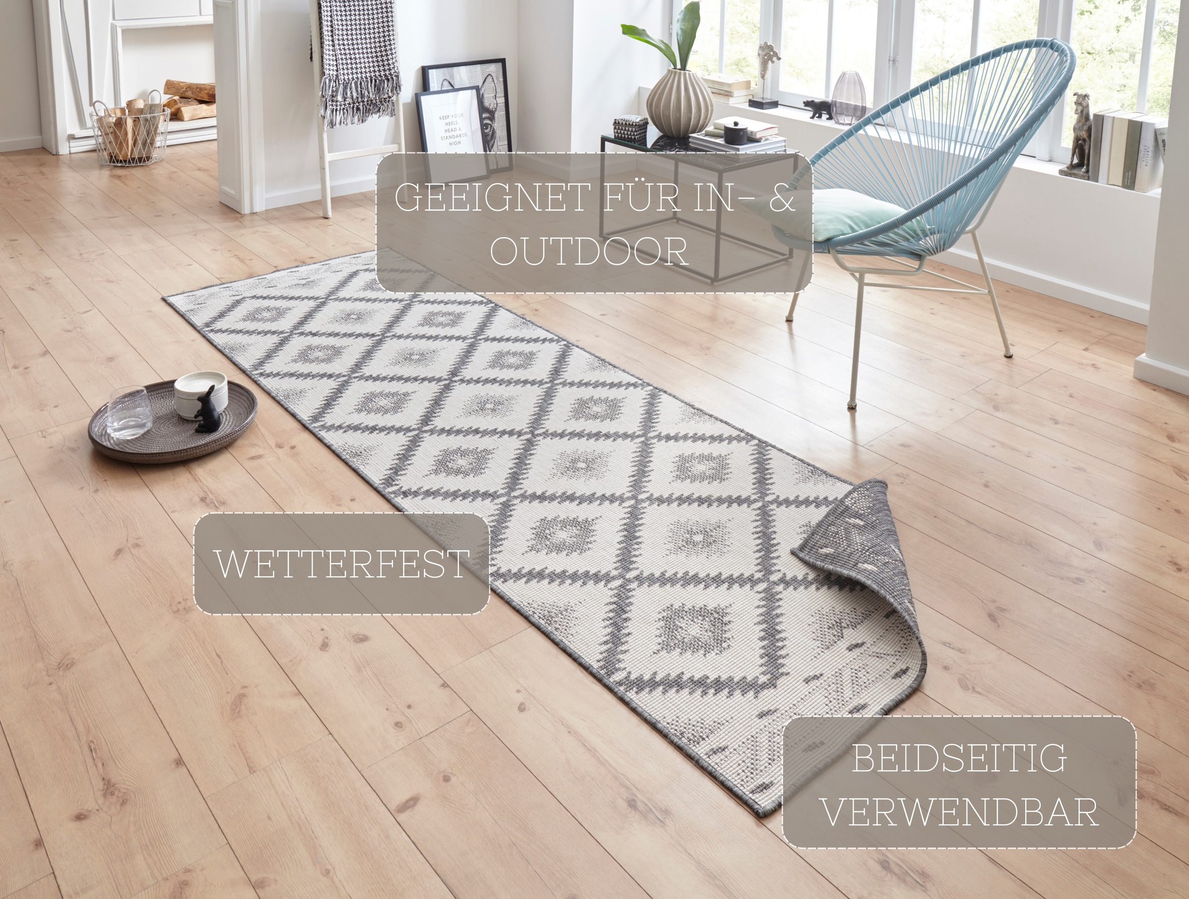 NORTHRUGS Teppich »Malibu Wendeteppich«, rechteckig, 5 mm Höhe, In-& Outdoor, Wetterfest, Balkon, Läufer, Wohnzimmer, Wasserfest