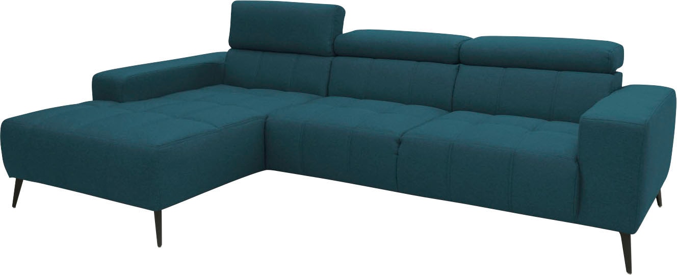 DOMO collection Ecksofa »Trento L-Form, mit Kufenfuss oder Einzelfuss«, wahlweise mit Kopfteilverstellung, Recamiere links/rechts bestellbar