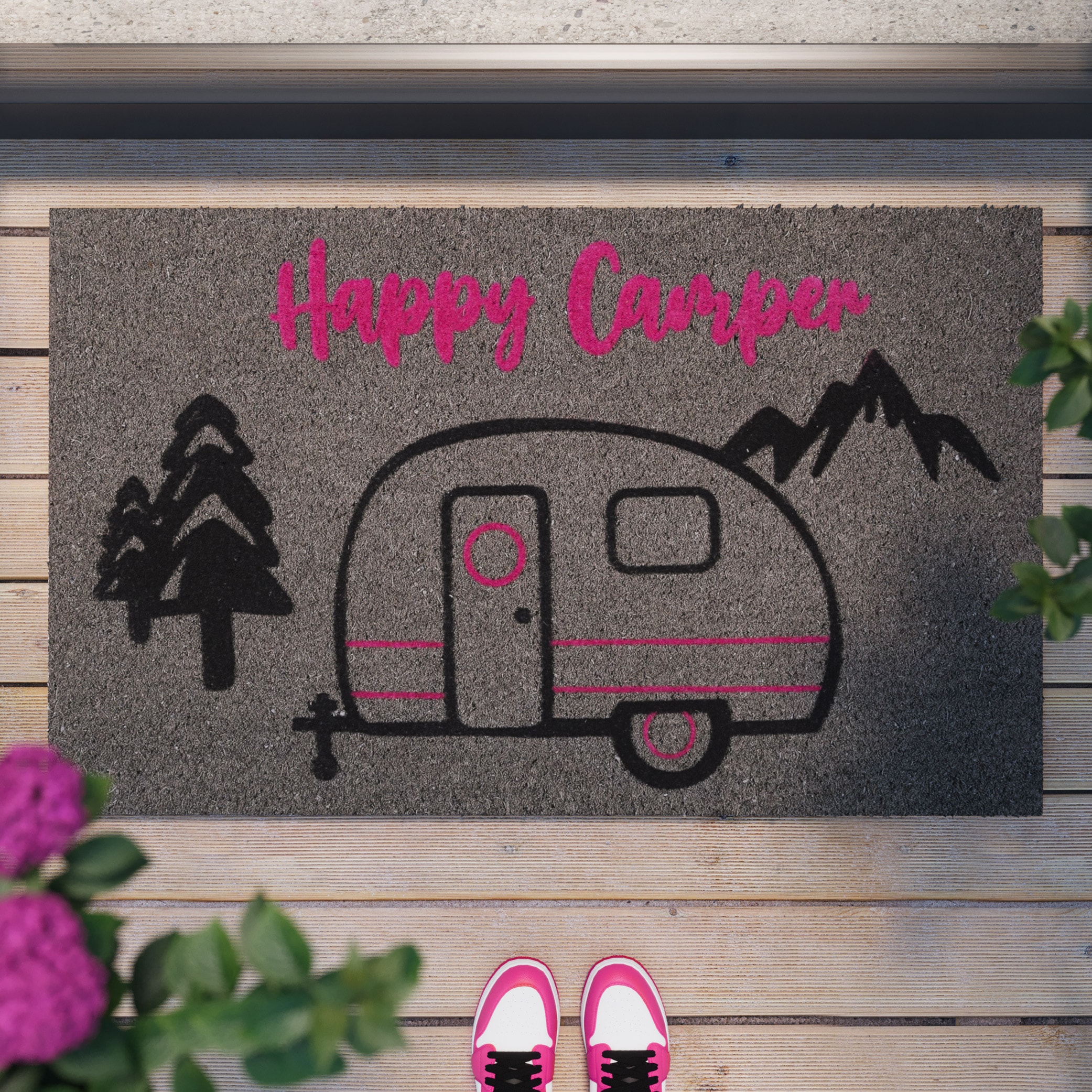 Wecon home Fussmatte »Happy Camper«, rechteckig, 18 mm Höhe, rutschfest, robust, innen, Aussenbereiche überdacht, schwer