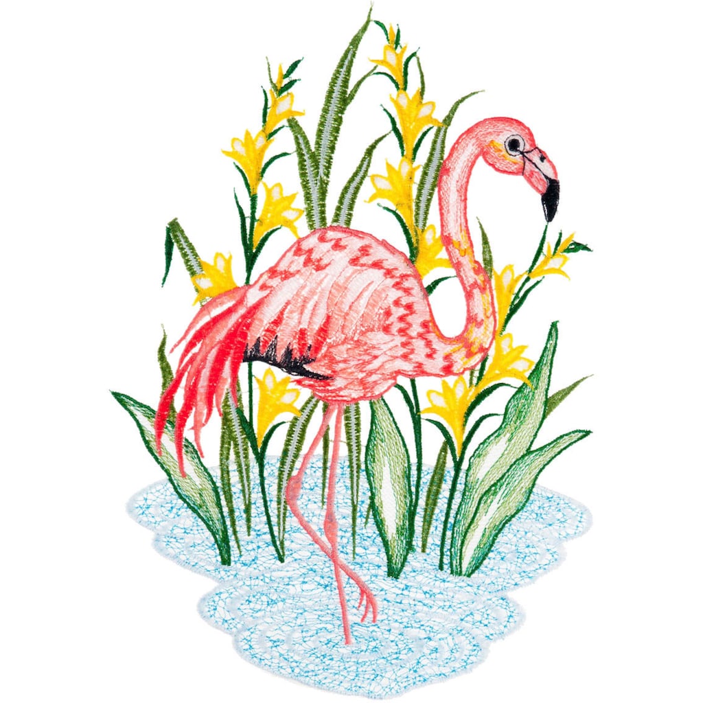 W. Reuter & Sohn - Plauener Spitze® Fensterbild »Fensterbild "Flamingo" farbig«